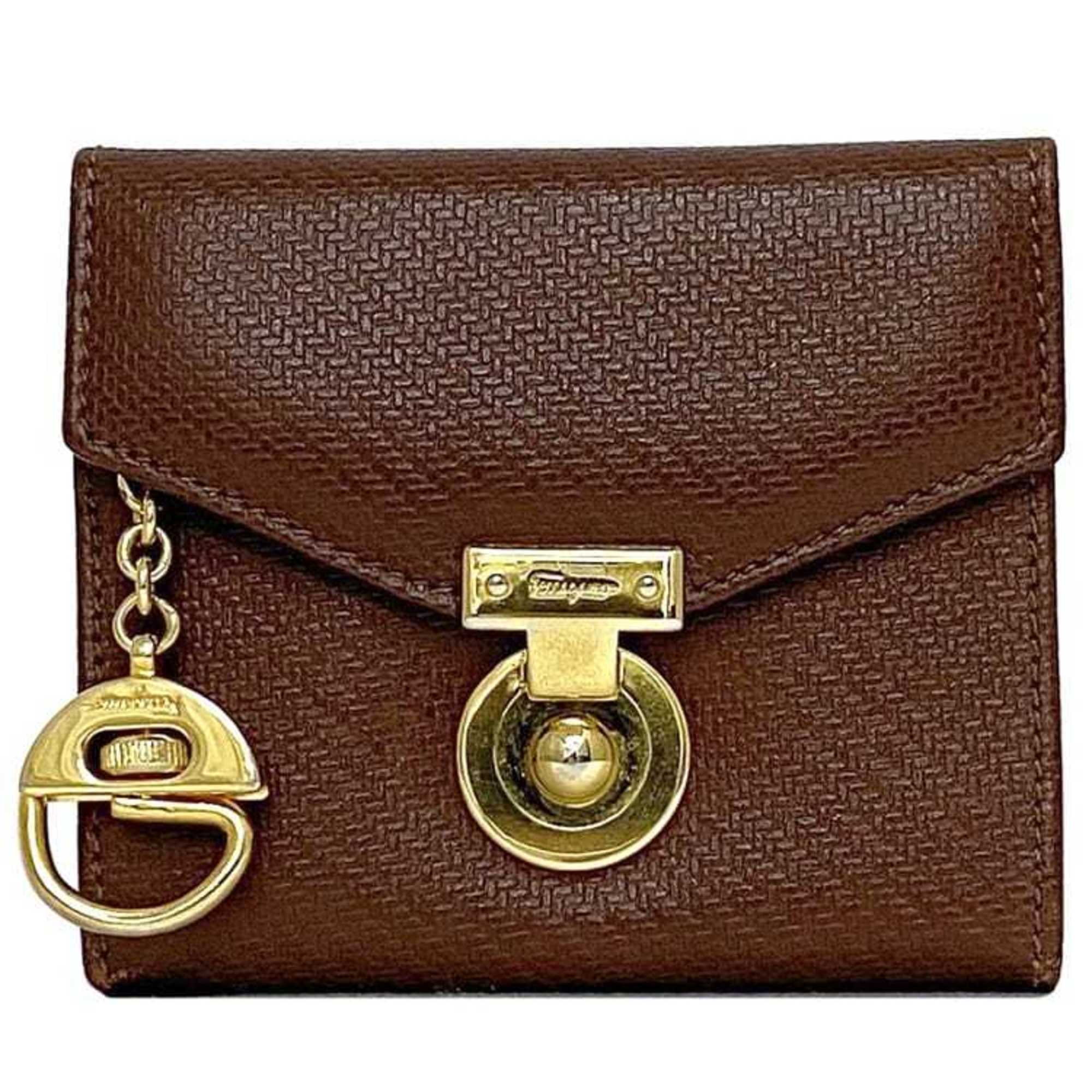 Salvatore Ferragamo Brown Leather Coin Purse/Coin Case (Pre-Owned)