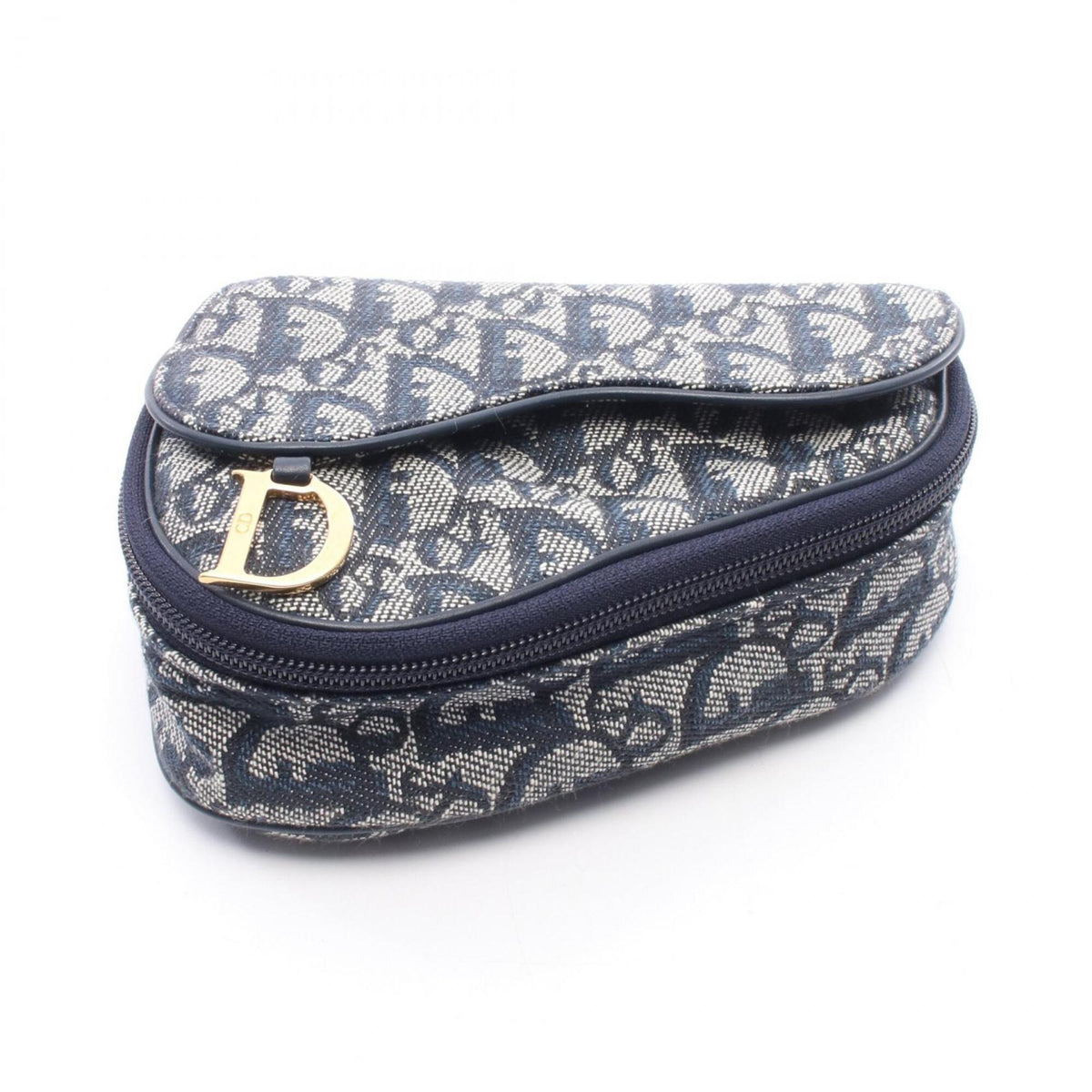 Christian Dior Beige Navy Canvas Leather Pouch (Pre-Owned)