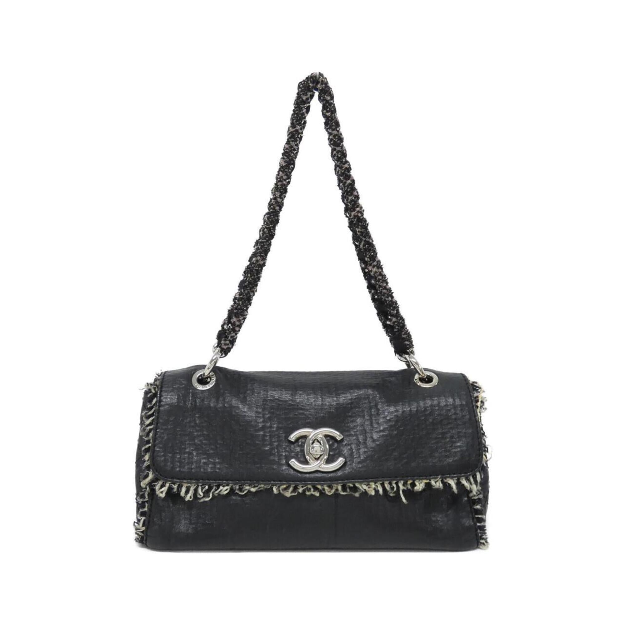 Chanel Black Tweed Leather Shoulder Bag (Pre-Owned)