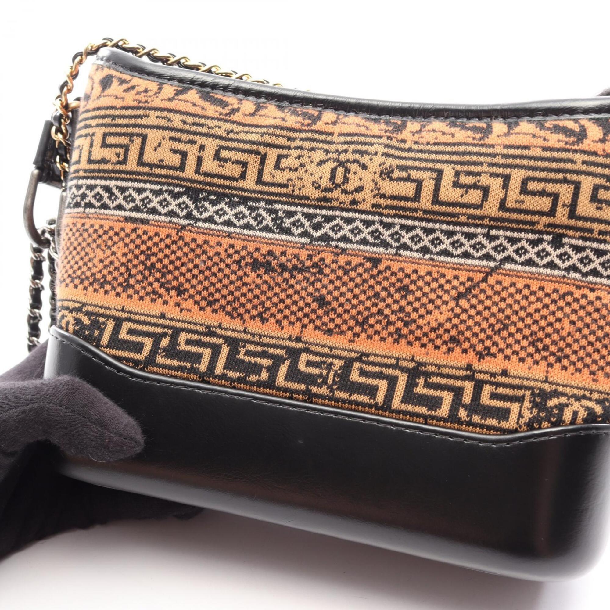Chanel Black Multi-Color Orange Leather Knit Handbag Shoulder Bag (Pre-Owned)