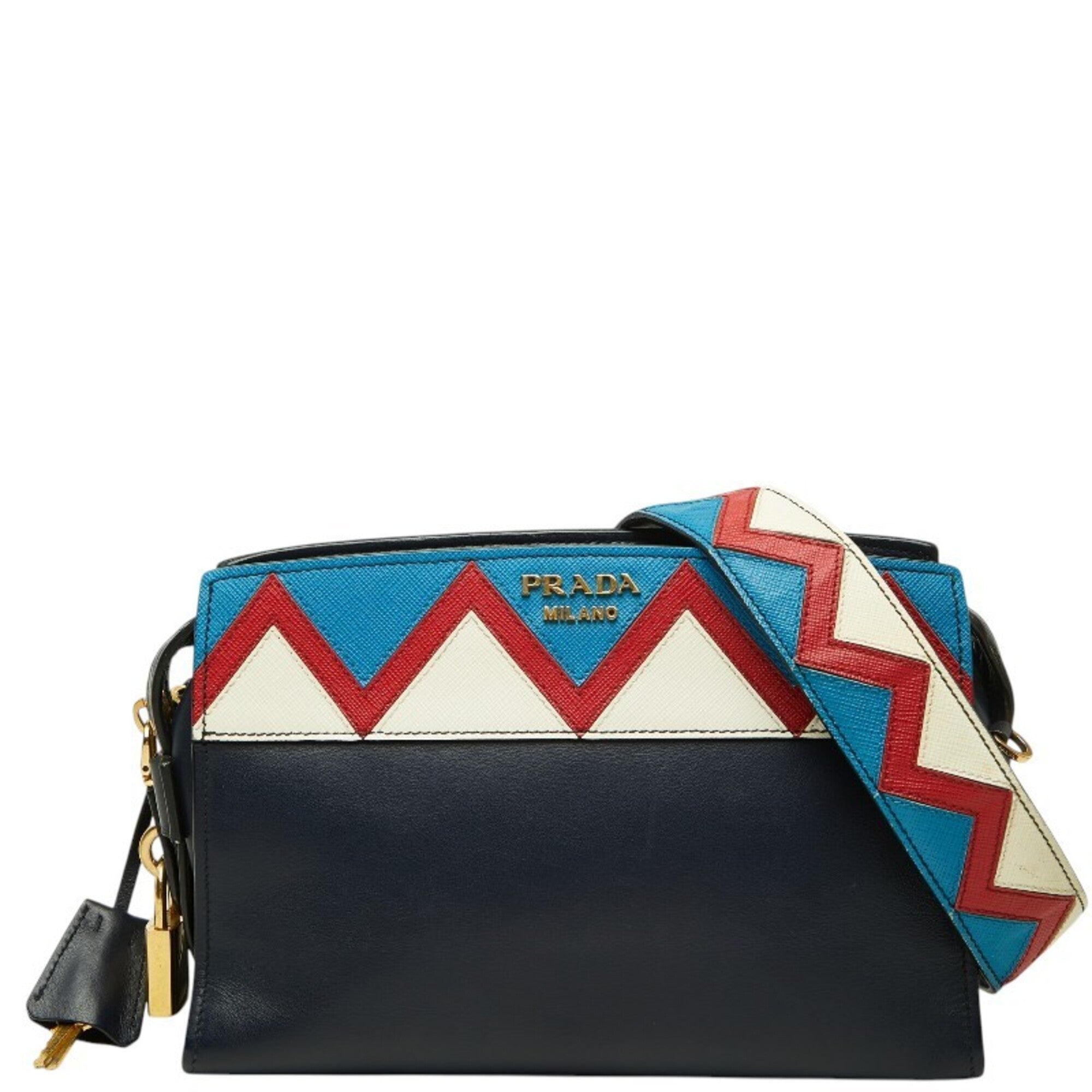 Prada Multi-Color Navy Leather Shoulder Bag (Pre-Owned)