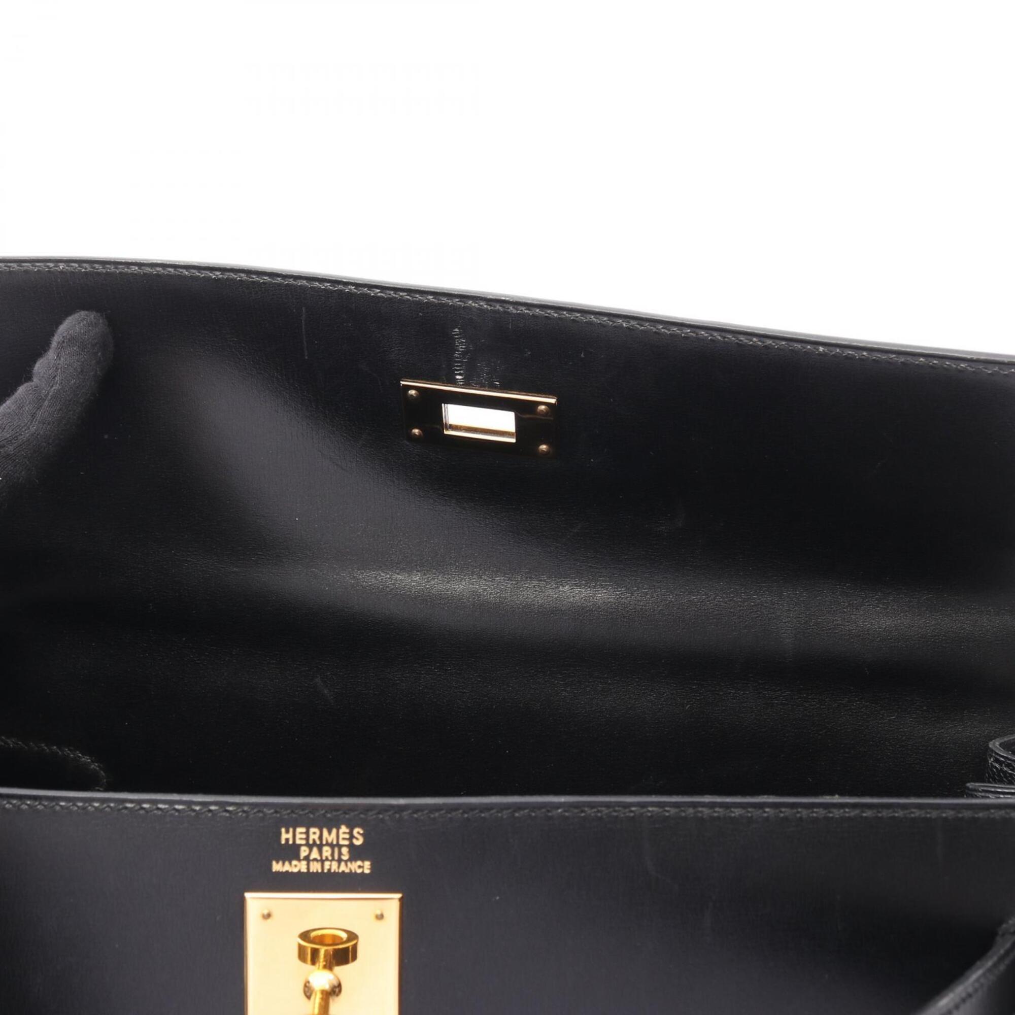 Hermes Black Box Calf Leather Handbag (Pre-Owned)