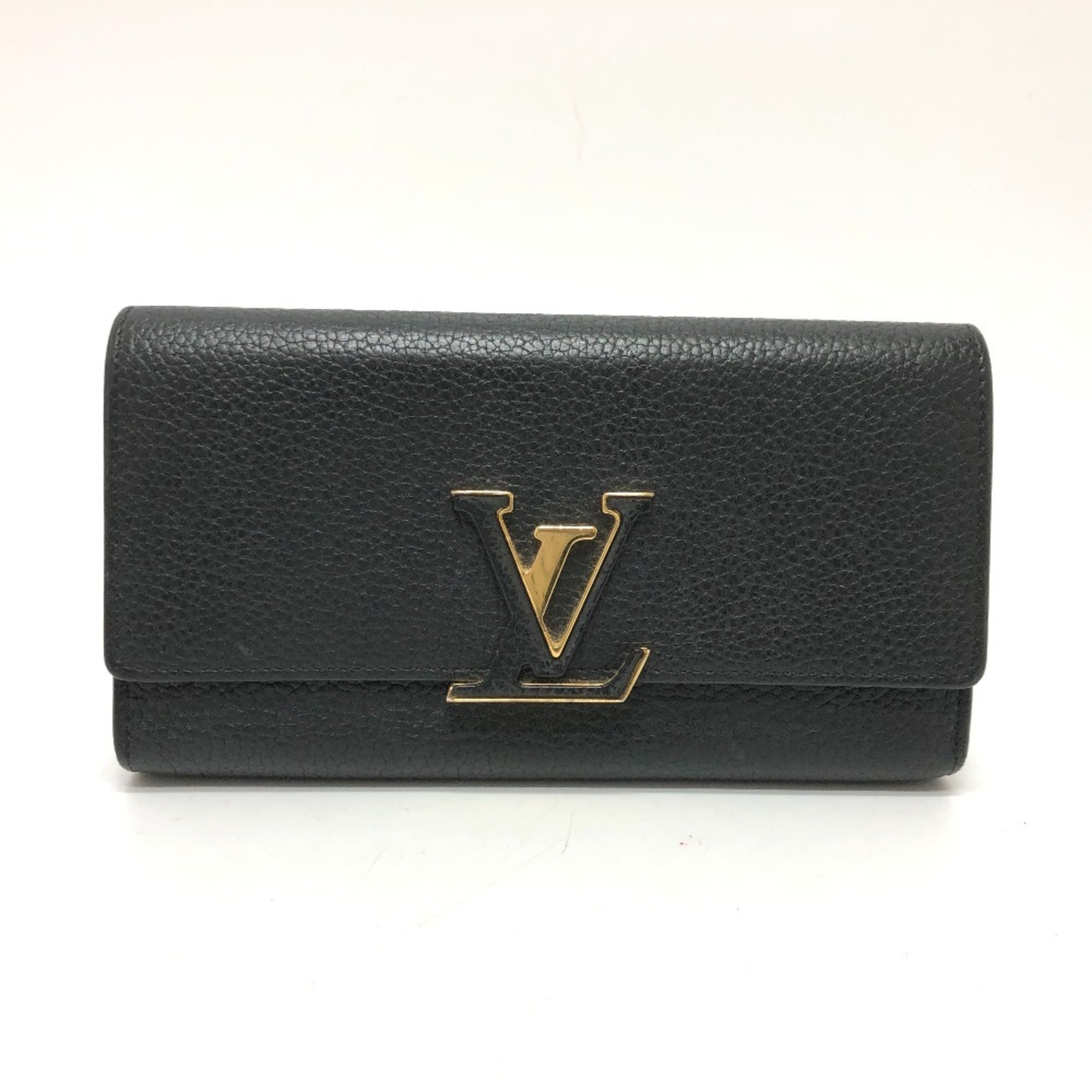 Louis Vuitton Black Leather Long Wallet (Bi-Fold) (Pre-Owned)