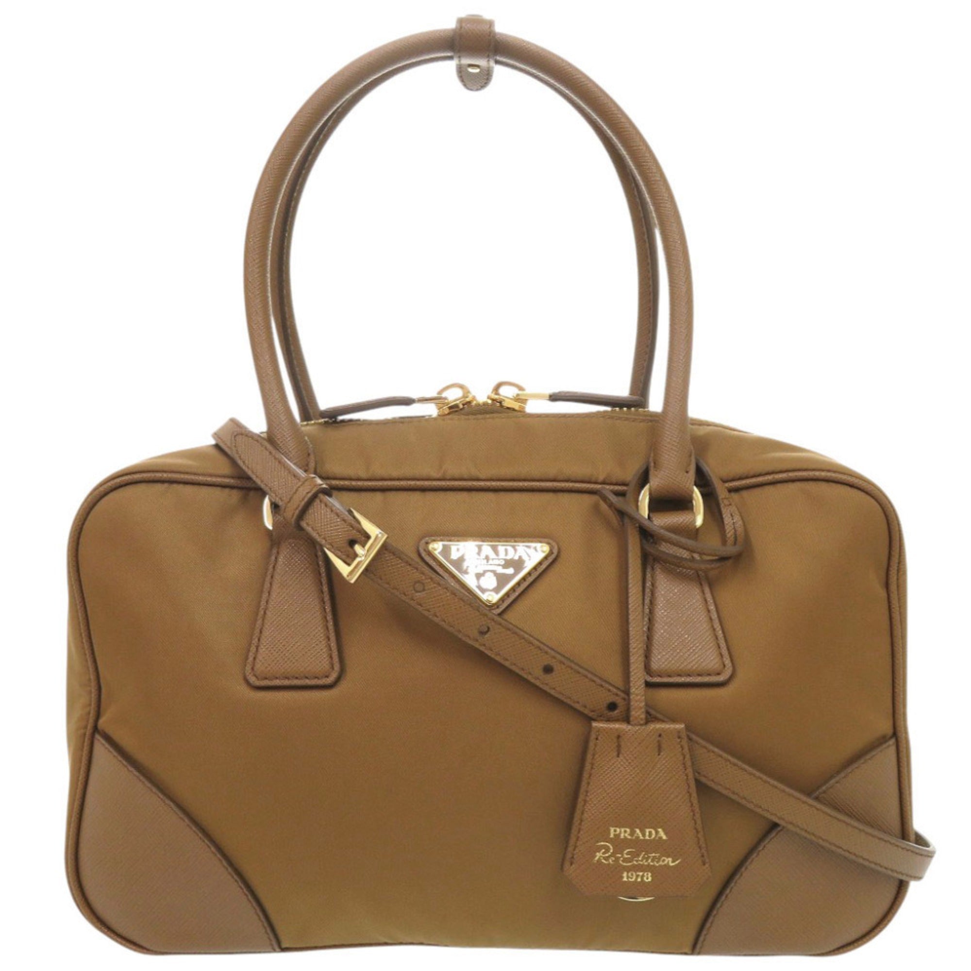 Prada Brown Nylon Leather Handbag Shoulder Bag (Pre-Owned)