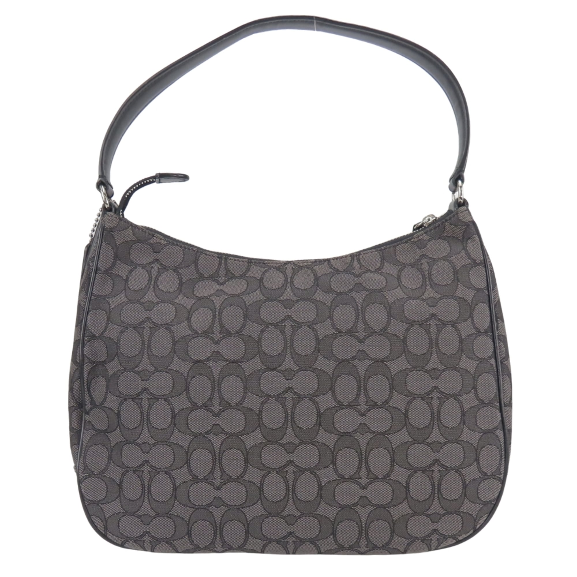 Coach Black Gray Canvas Leather Shoulder Bag (Pre-Owned)