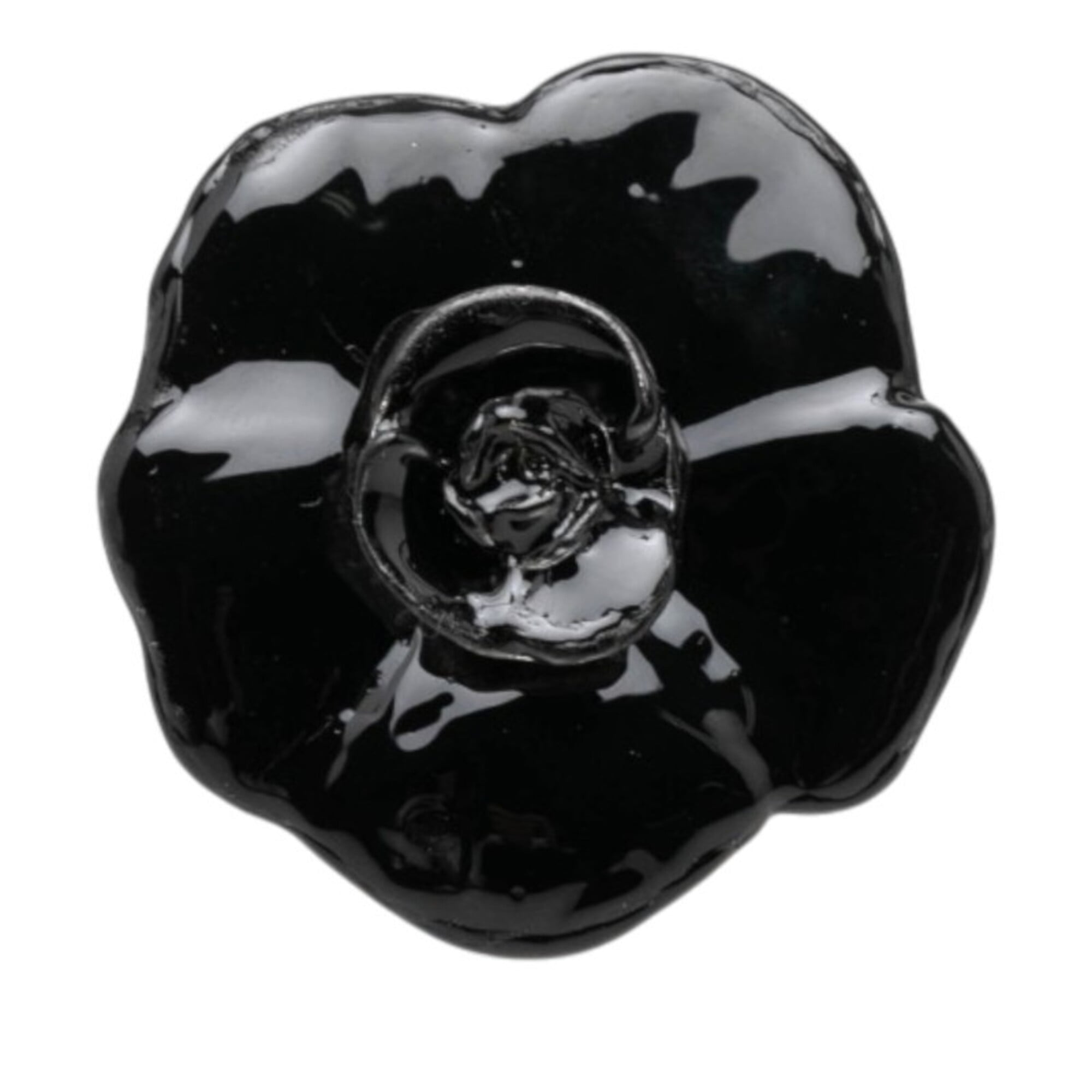 Chanel Silver Black Metal Band Ring (Pre-Owned)