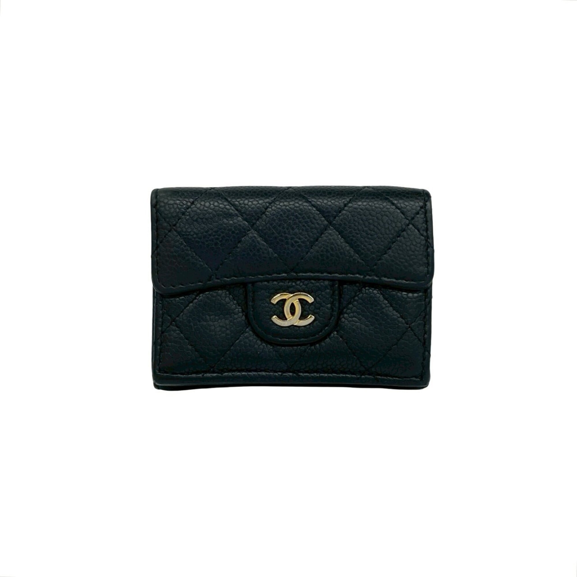 Chanel Black Grained Calfskin Wallet (Tri-Fold) (Pre-Owned)