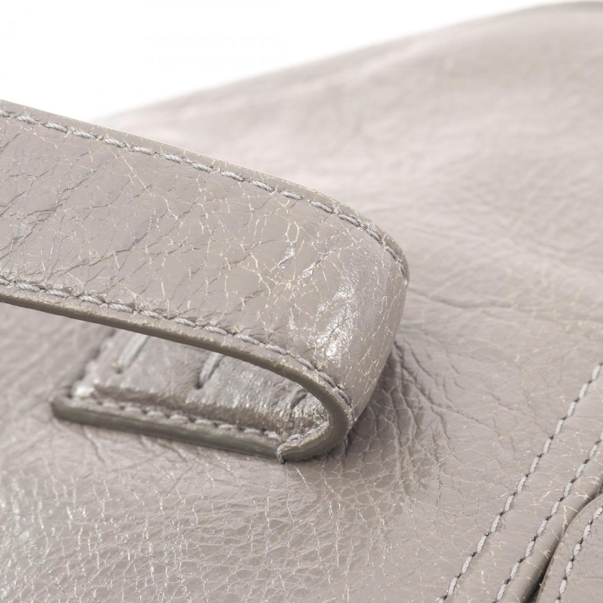 Balenciaga Gray Leather Boston Bag Handbag (Pre-Owned)