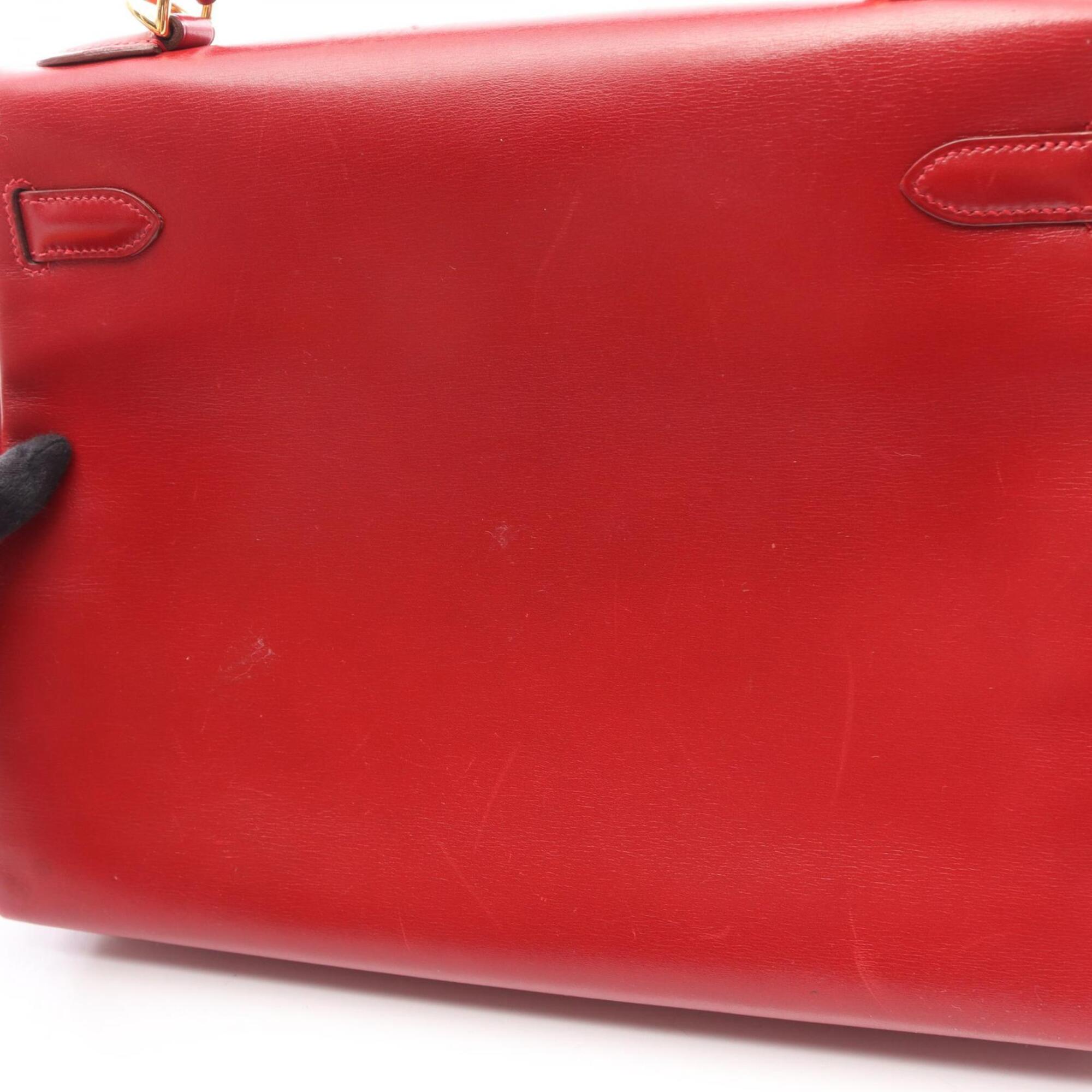 Hermes Red Color Tadelakt Leather Handbag (Pre-Owned)
