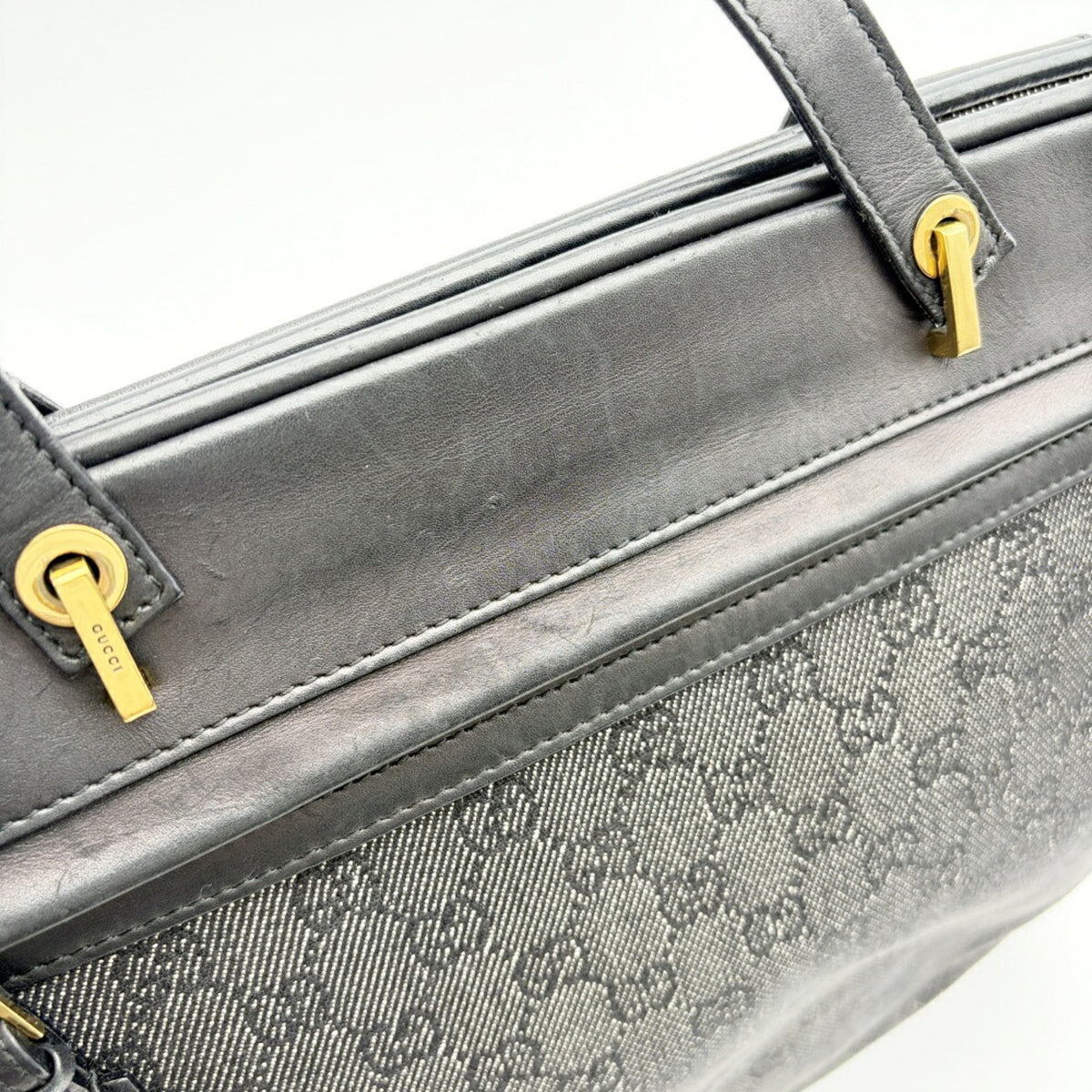 Gucci Black Canvas Leather Tote Bag (Pre-Owned)