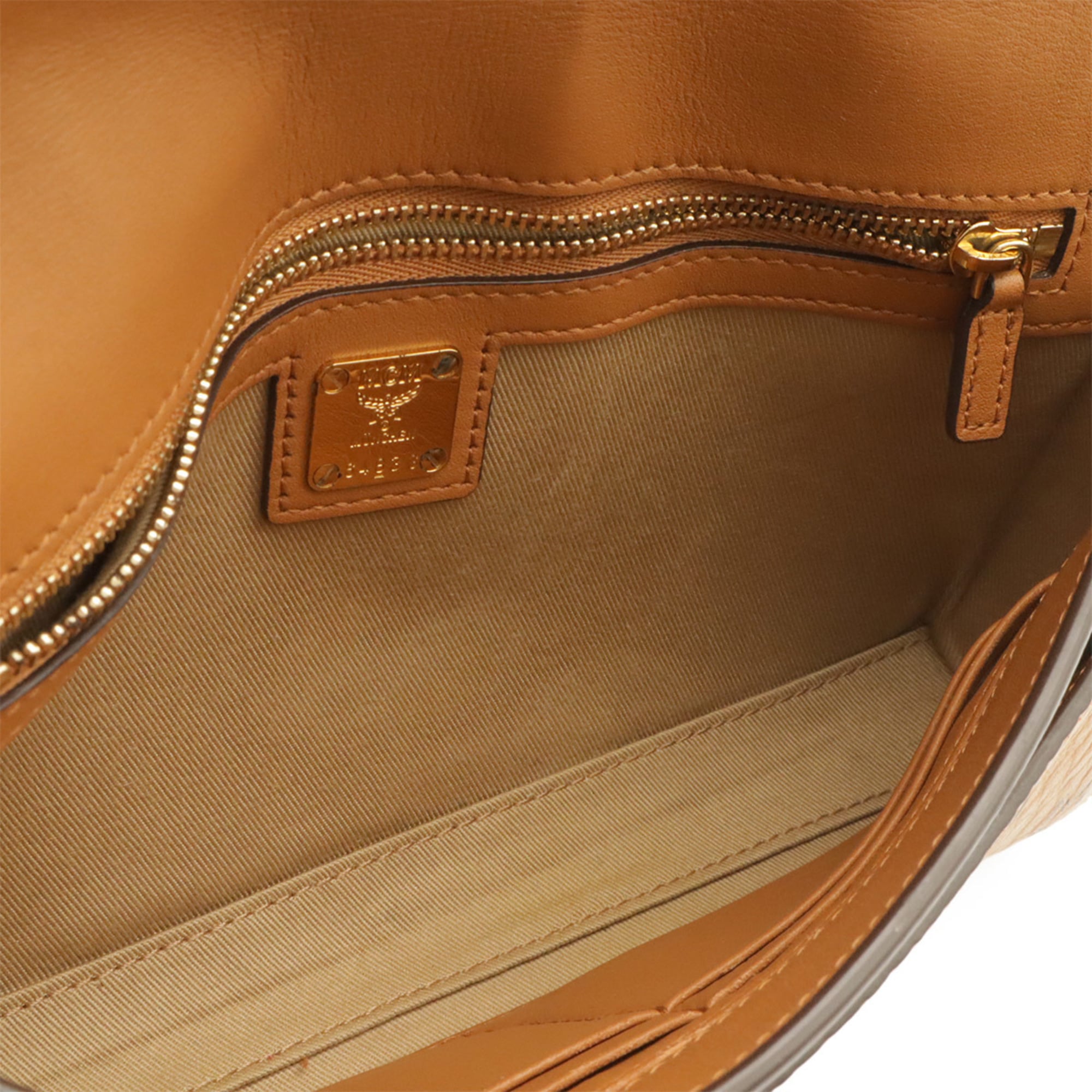 Mcm Visetos Brown Canvas Leather Clutch Bag Shoulder Bag (Pre-Owned)