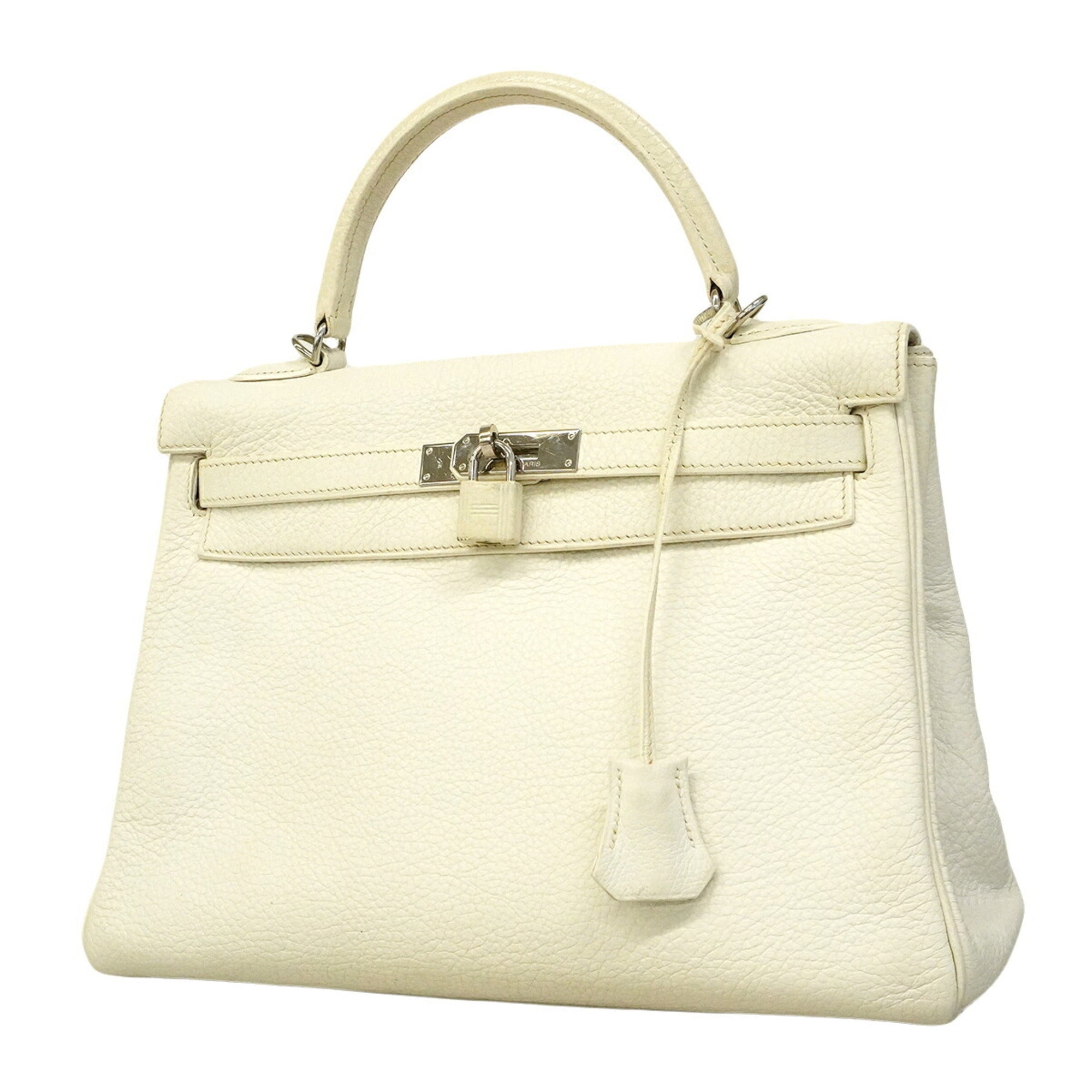 Hermes White Taurillon Clemence Leather Handbag (Pre-Owned)