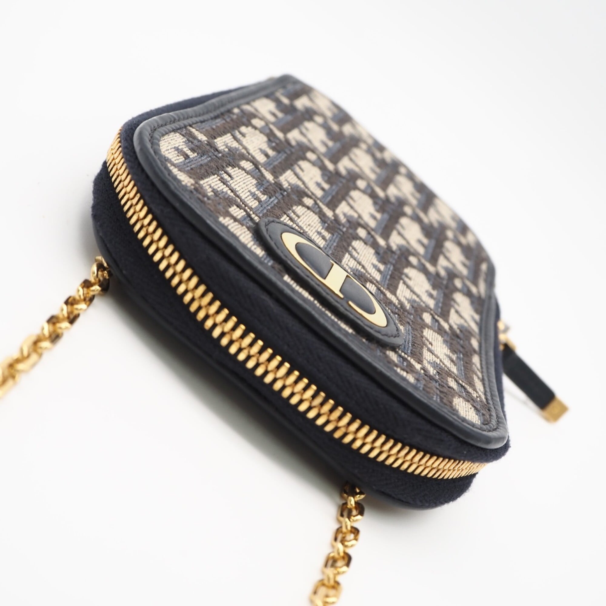 Christian Dior Beige Navy Canvas Leather Shoulder Bag (Pre-Owned)