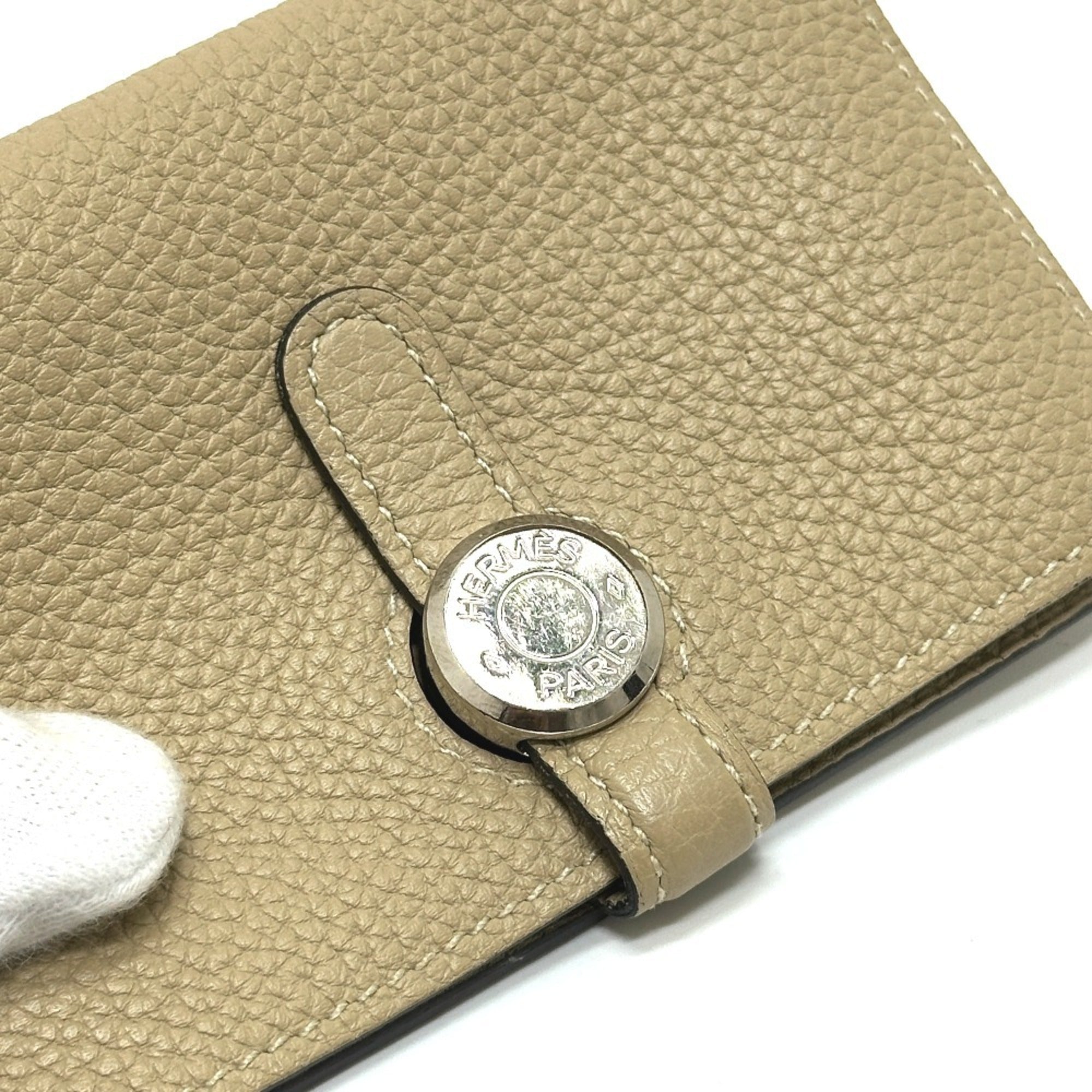 Hermes Dogon Beige Taurillon Clemence Leather Coin Purse/Coin Case (Pre-Owned)