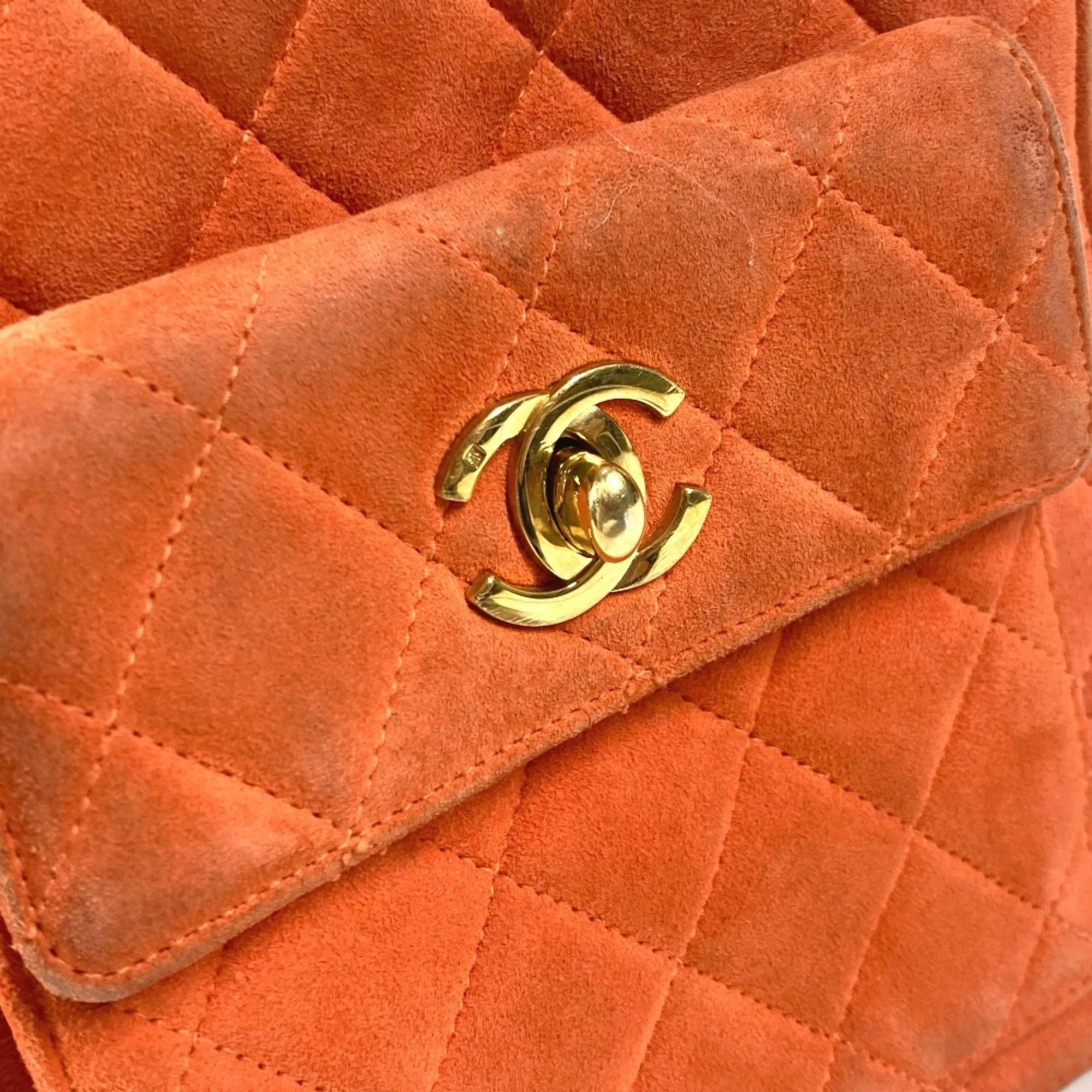 Chanel Orange Suede Handbag Shoulder Bag (Pre-Owned)