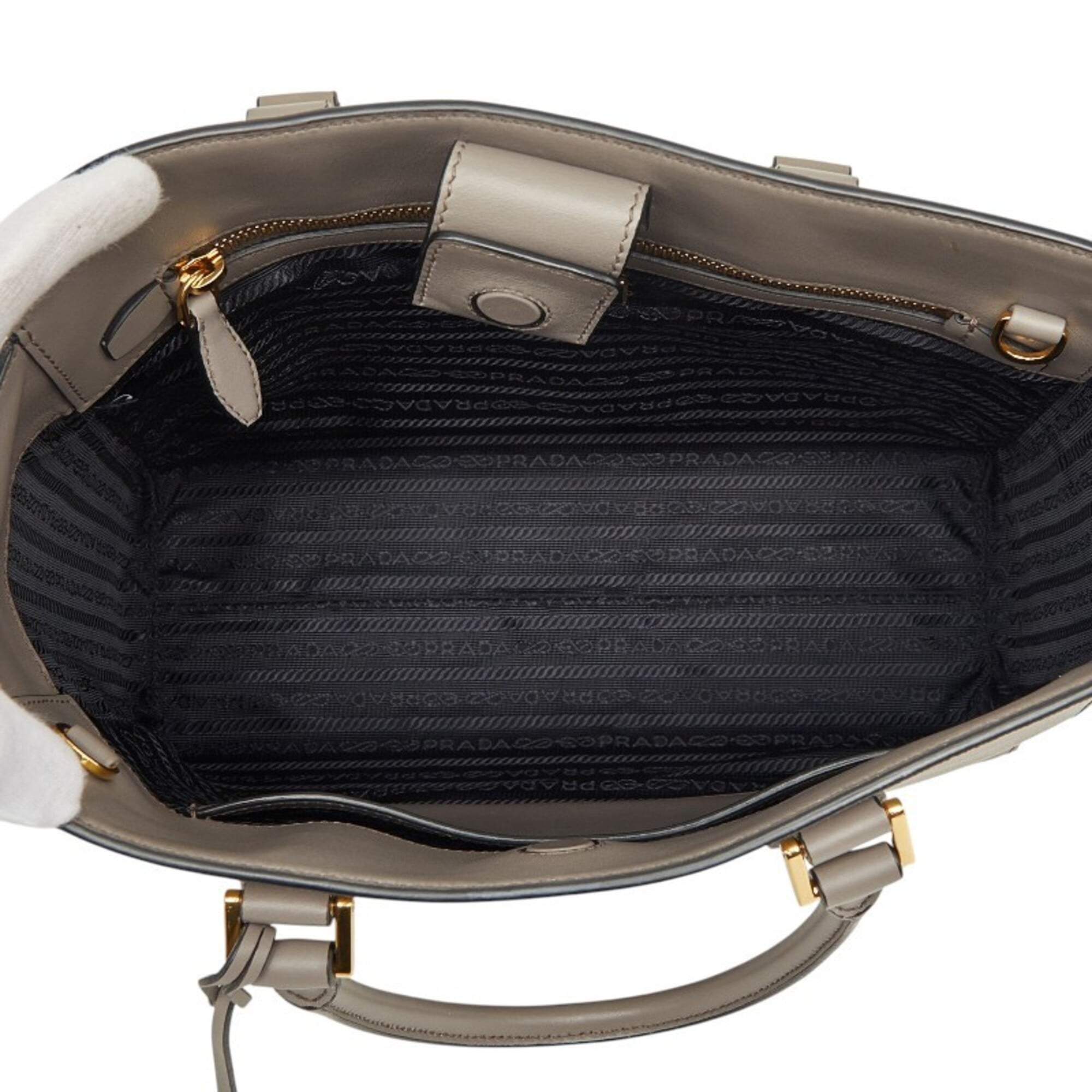 Prada Grayish Leather Handbag Shoulder Bag (Pre-Owned)