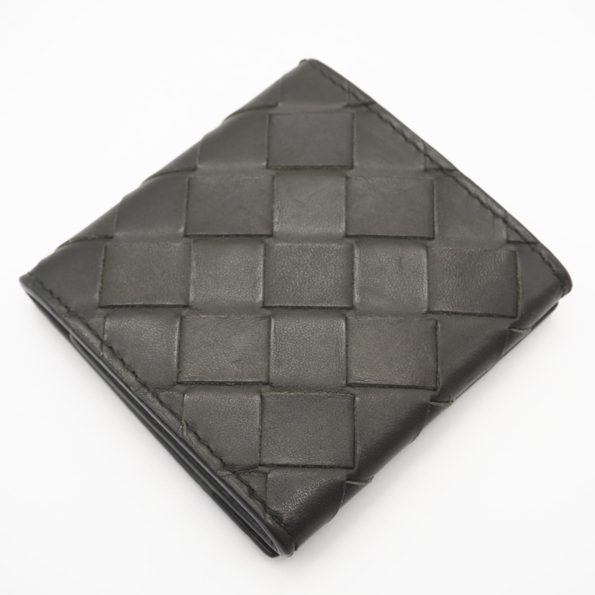 Bottega Veneta Intrecciato Khaki Leather Coin Purse/Coin Case (Pre-Owned)
