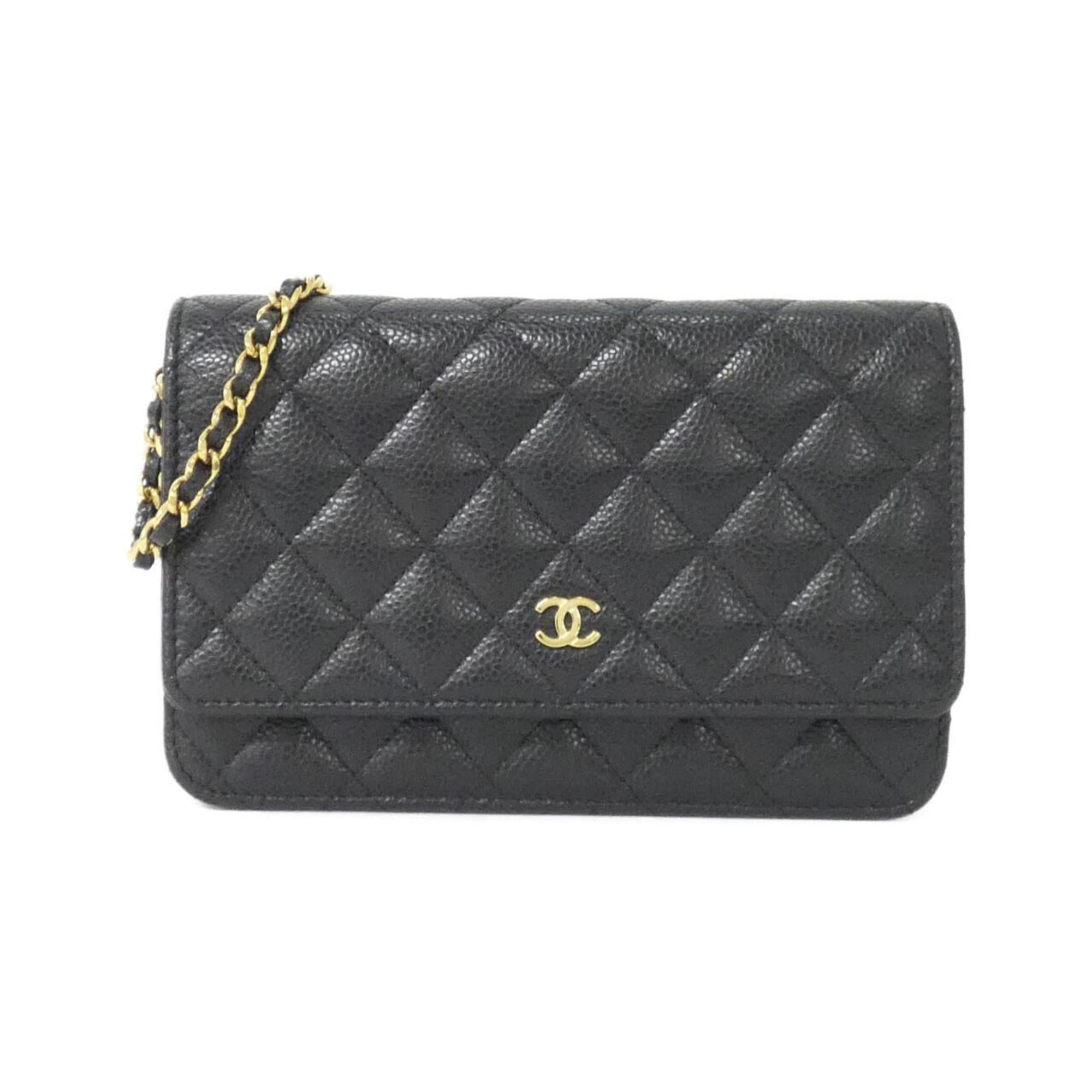 Chanel Black Grained Calfskin Chain/Shoulder Wallet (Pre-Owned)