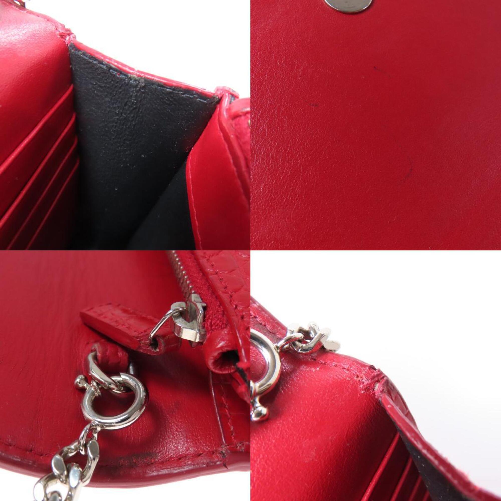 Yves Saint Laurent Red Color Leather Chain/Shoulder Wallet (Pre-Owned)