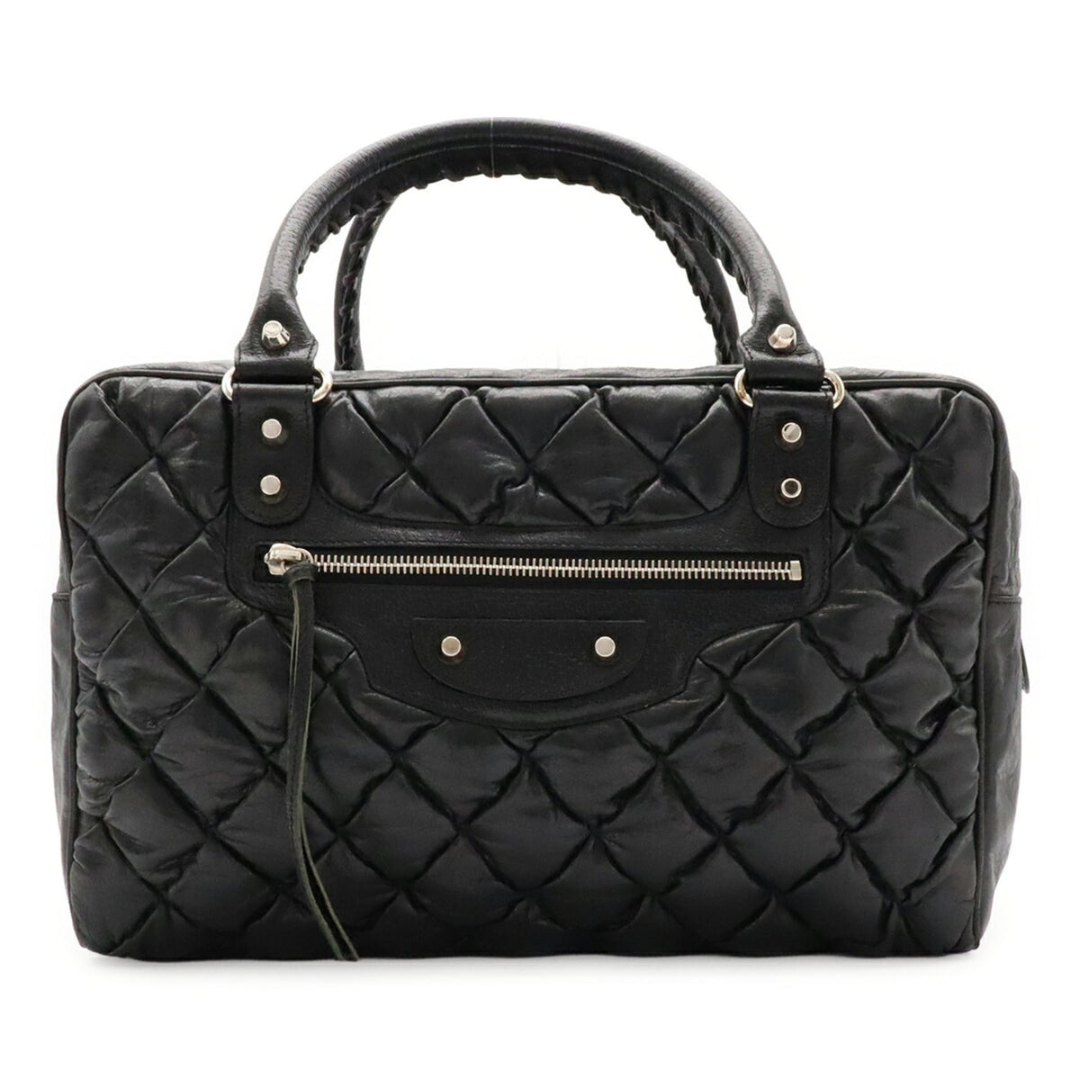 Balenciaga Black Leather Boston Bag Handbag (Pre-Owned)