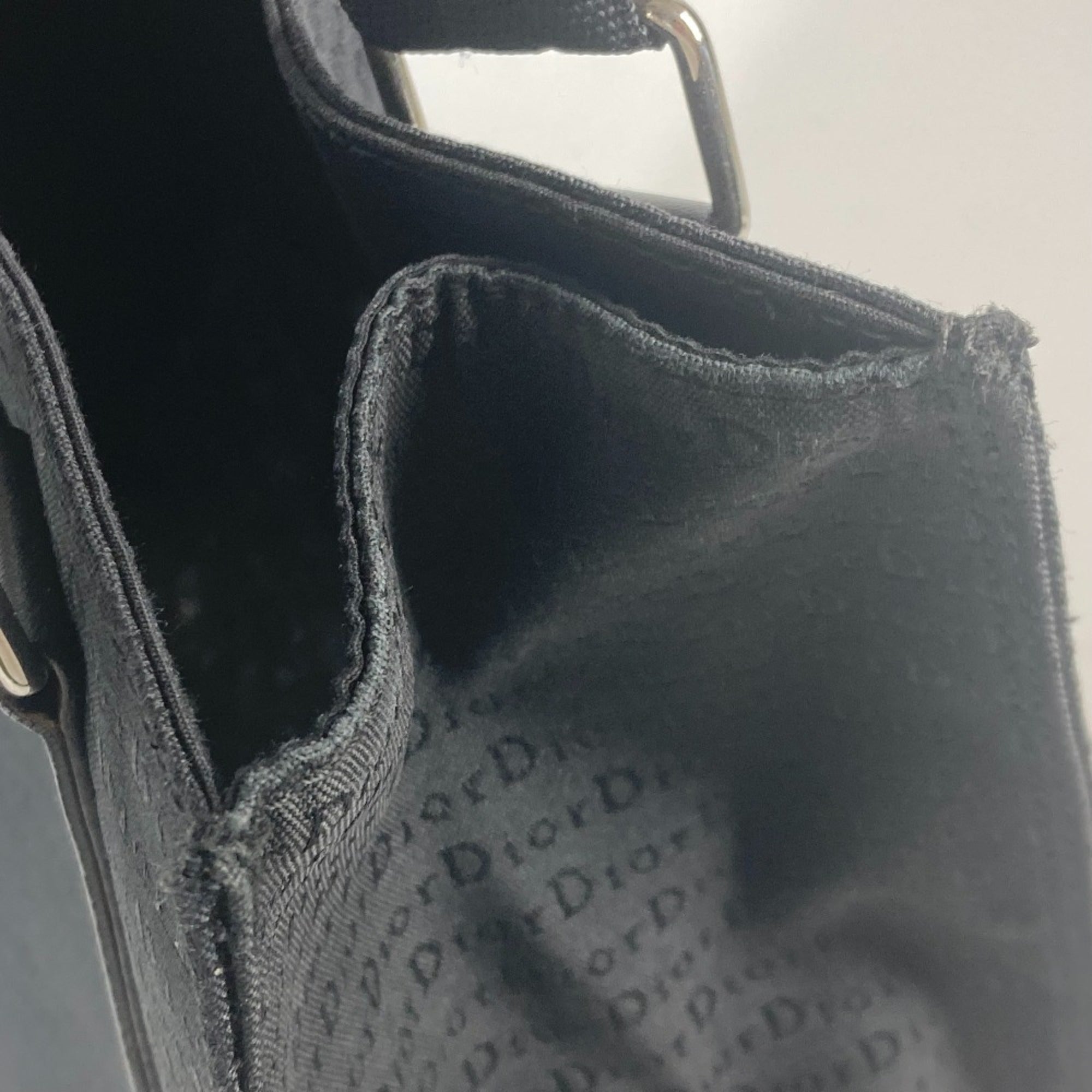 Christian Dior Black Leather Canvas Shoulder Bag Tote Bag (Pre-Owned)