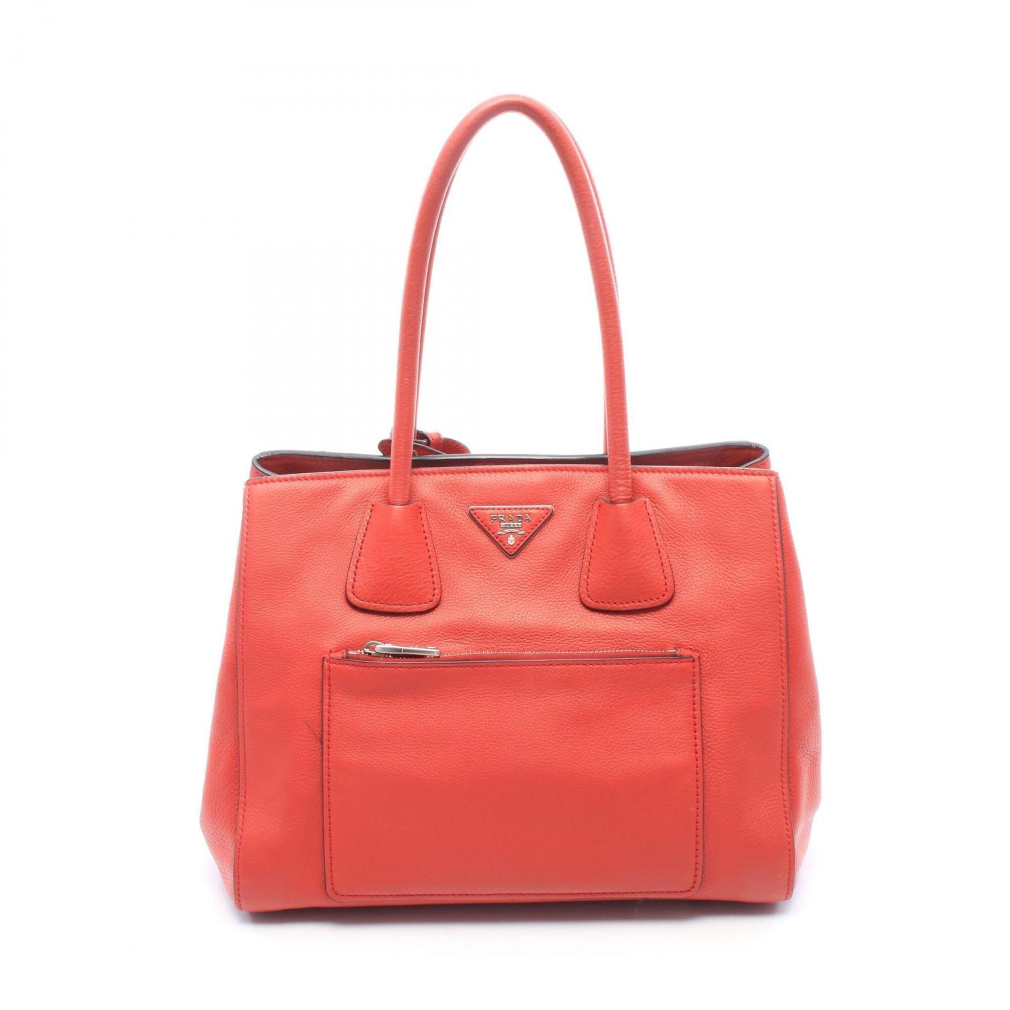 Prada Red Color Leather Handbag Tote Bag (Pre-Owned)