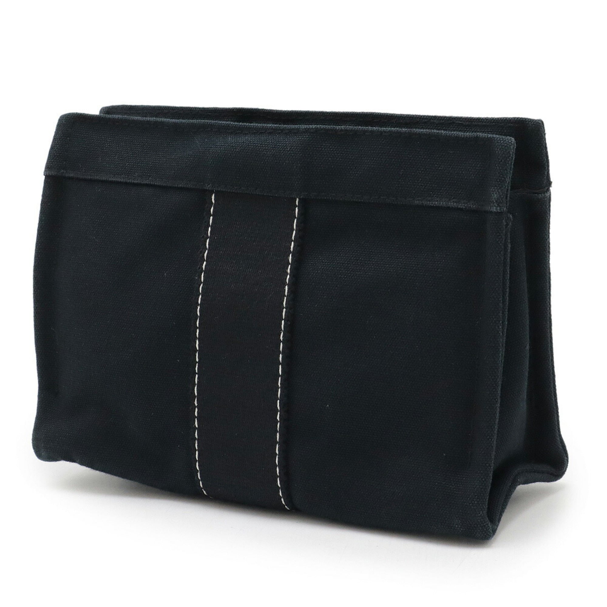 Hermes Deauville Black Canvas Leather Pouch (Pre-Owned)