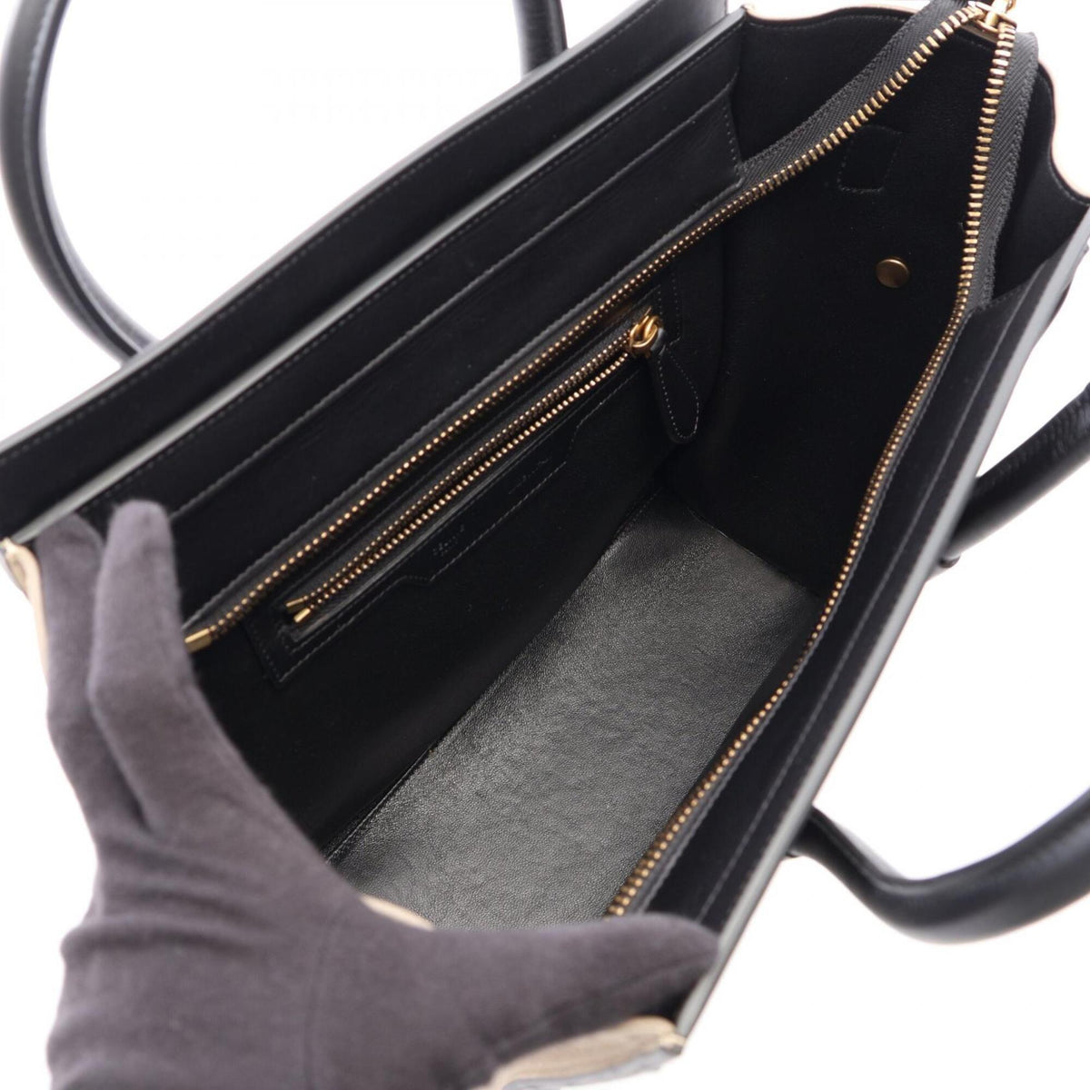 Celine Beige Black White Leather Suede Handbag Tote Bag (Pre-Owned)