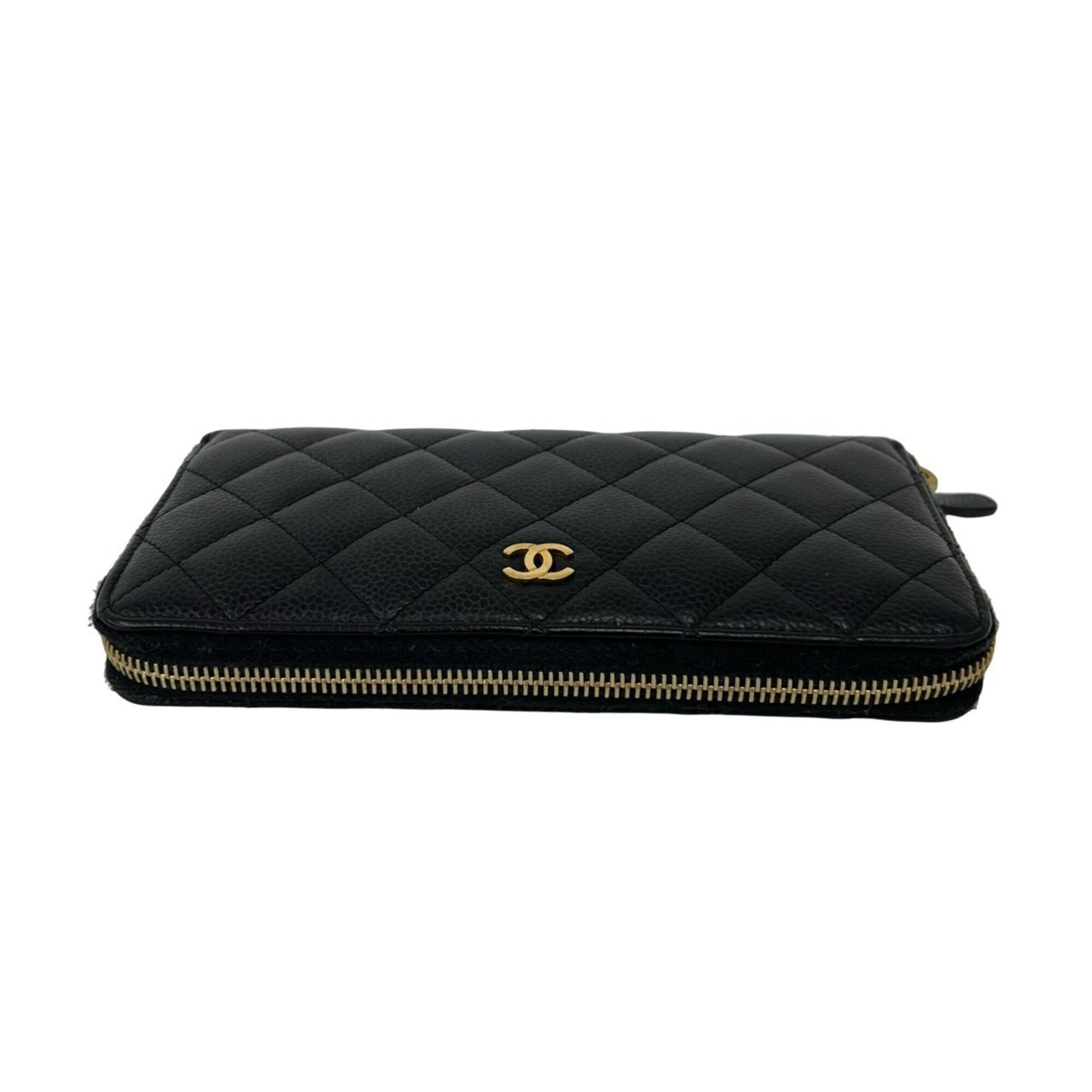 Chanel Black Grained Calfskin Long Wallet (Bi-Fold) (Pre-Owned)