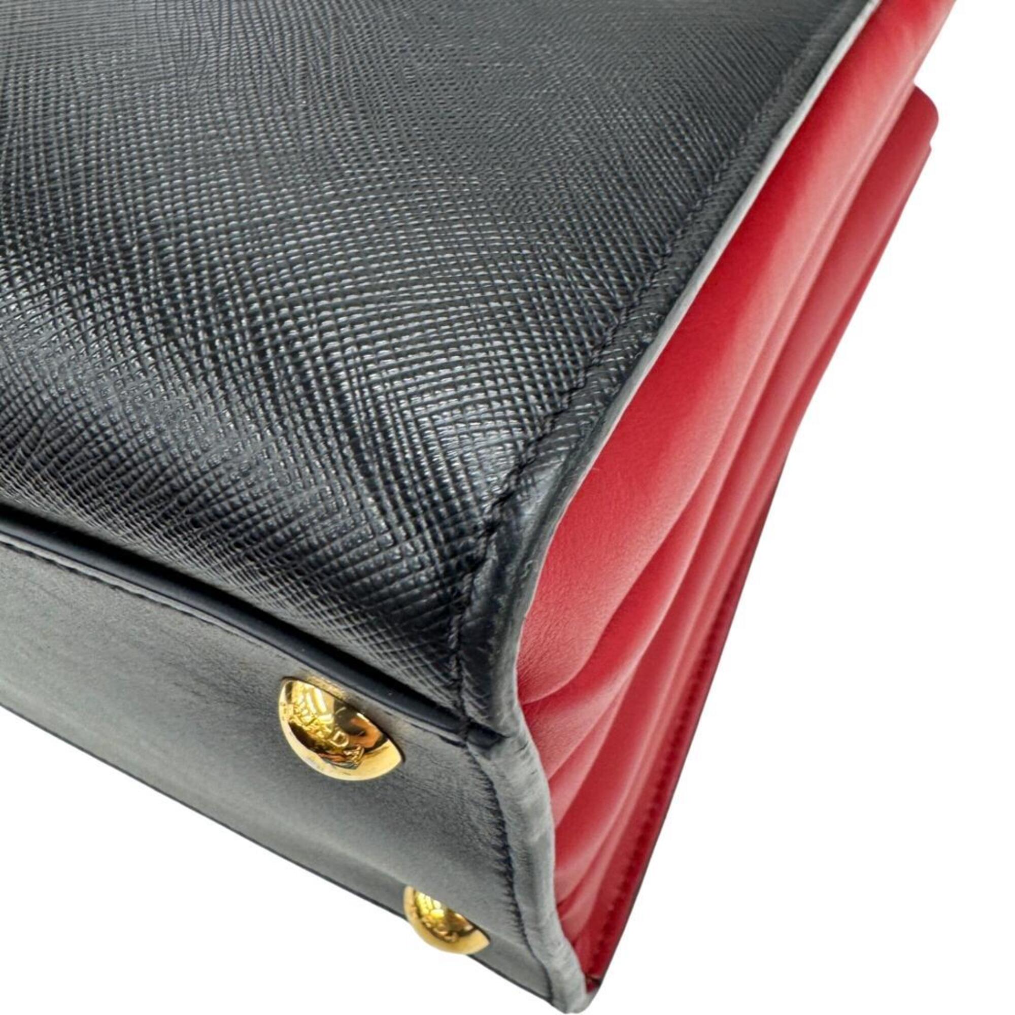 Prada Saffiano Black Red Color Leather Handbag Shoulder Bag (Pre-Owned)