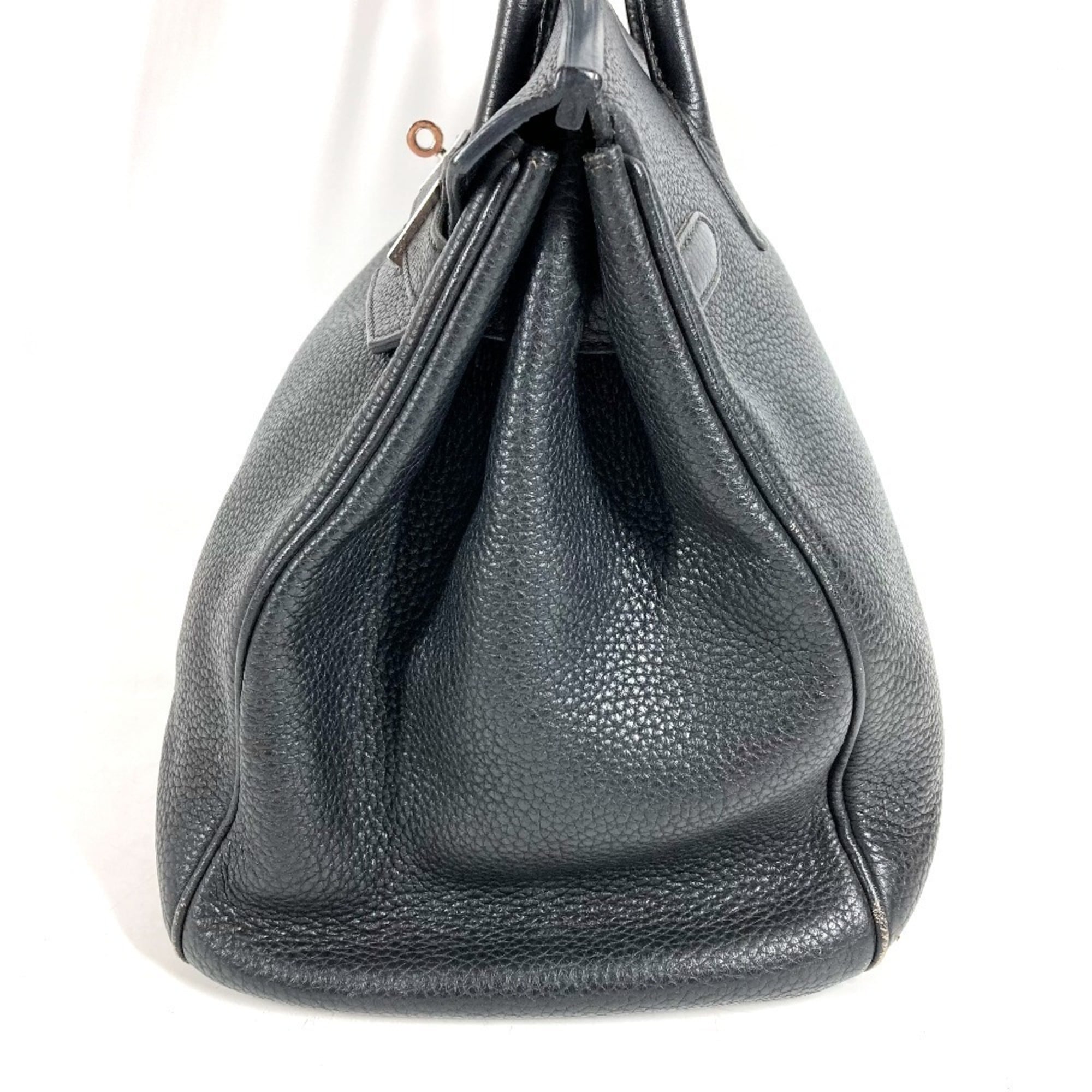 Hermes Birkin Black Leather Handbag Tote Bag (Pre-Owned)