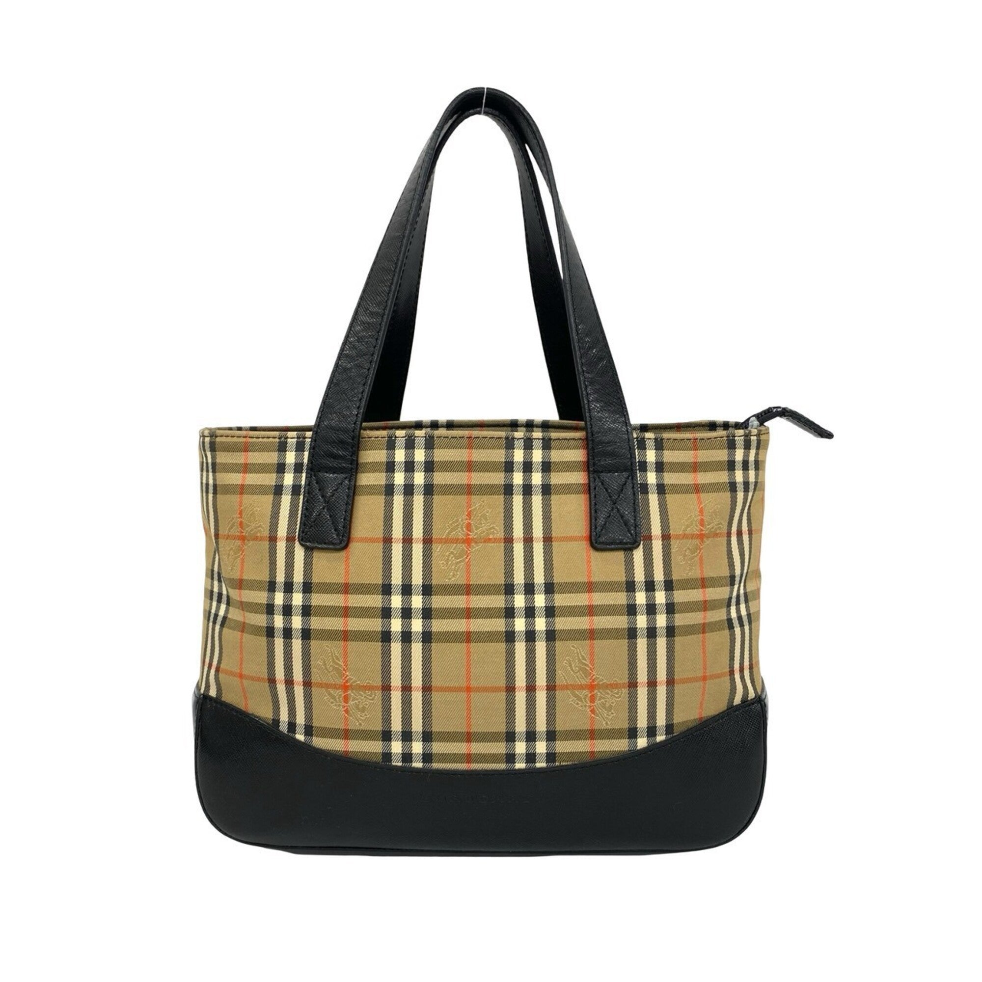 Burberry Beige Black Canvas Leather Handbag (Pre-Owned)
