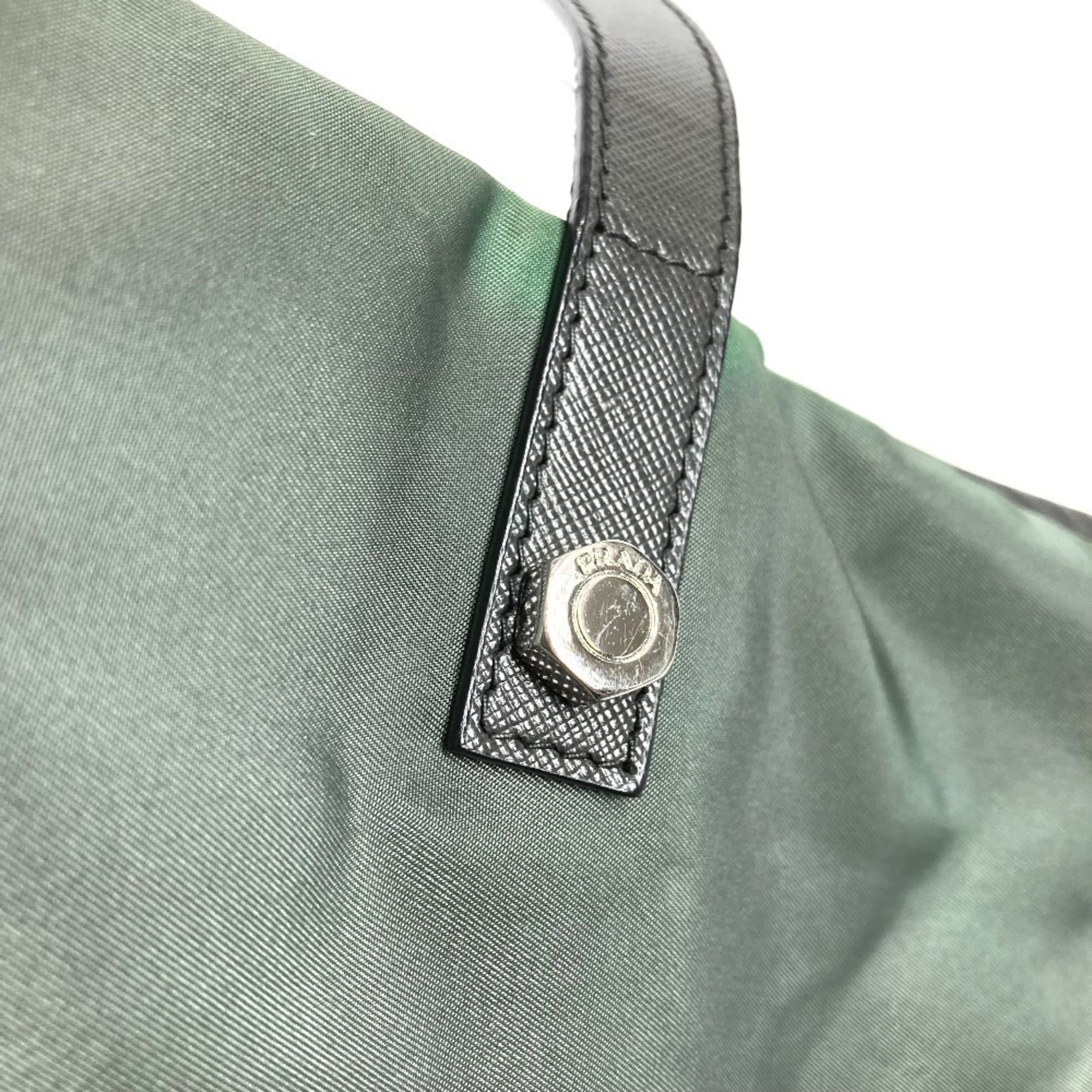 Prada Gray Nylon Leather Shoulder Bag Tote Bag (Pre-Owned)