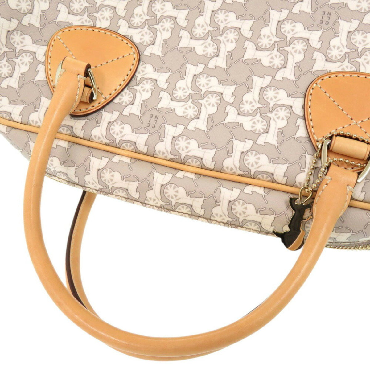 Celine Beige Gray White Pvc Leather Boston Bag Handbag (Pre-Owned)