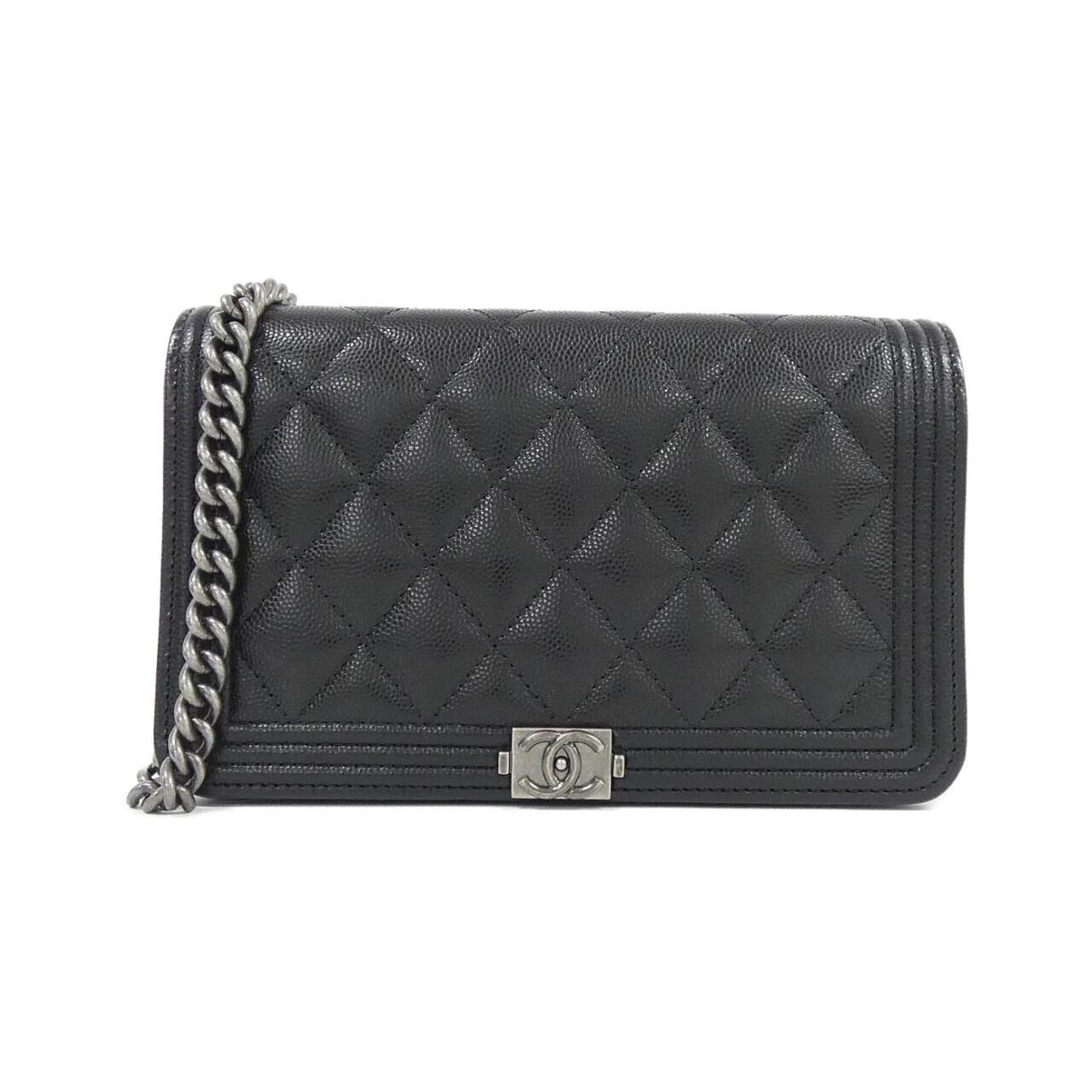 Chanel Black Grained Calfskin Chain/Shoulder Wallet (Pre-Owned)