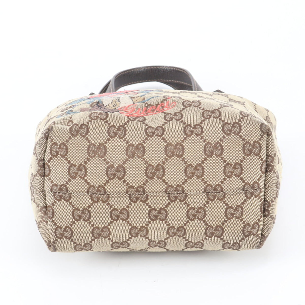 Gucci Brown Leather Canvas Handbag Shoulder Bag Tote Bag (Pre-Owned)