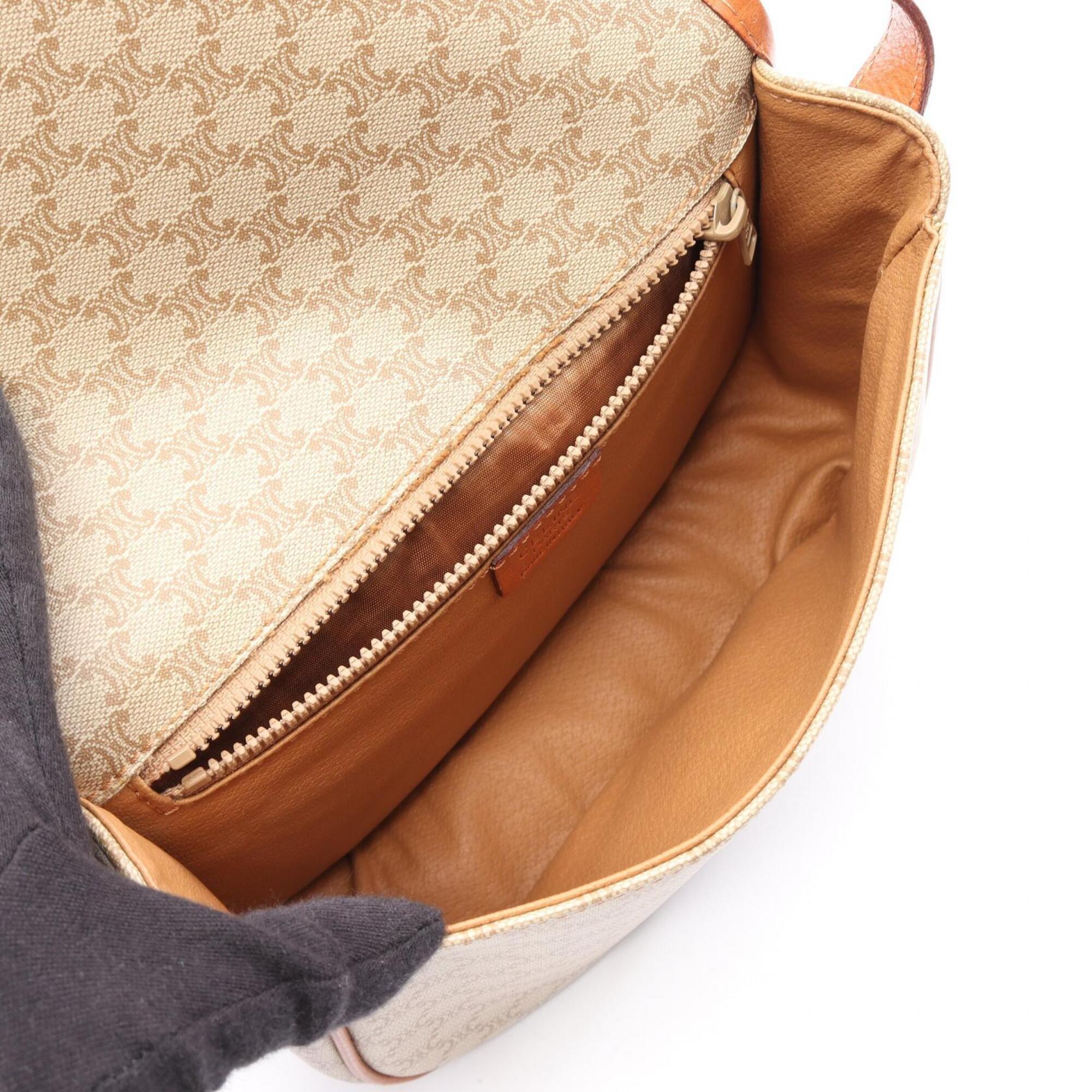 Celine Beige Brown Coated Canvas Leather Handbag Shoulder Bag (Pre-Owned)