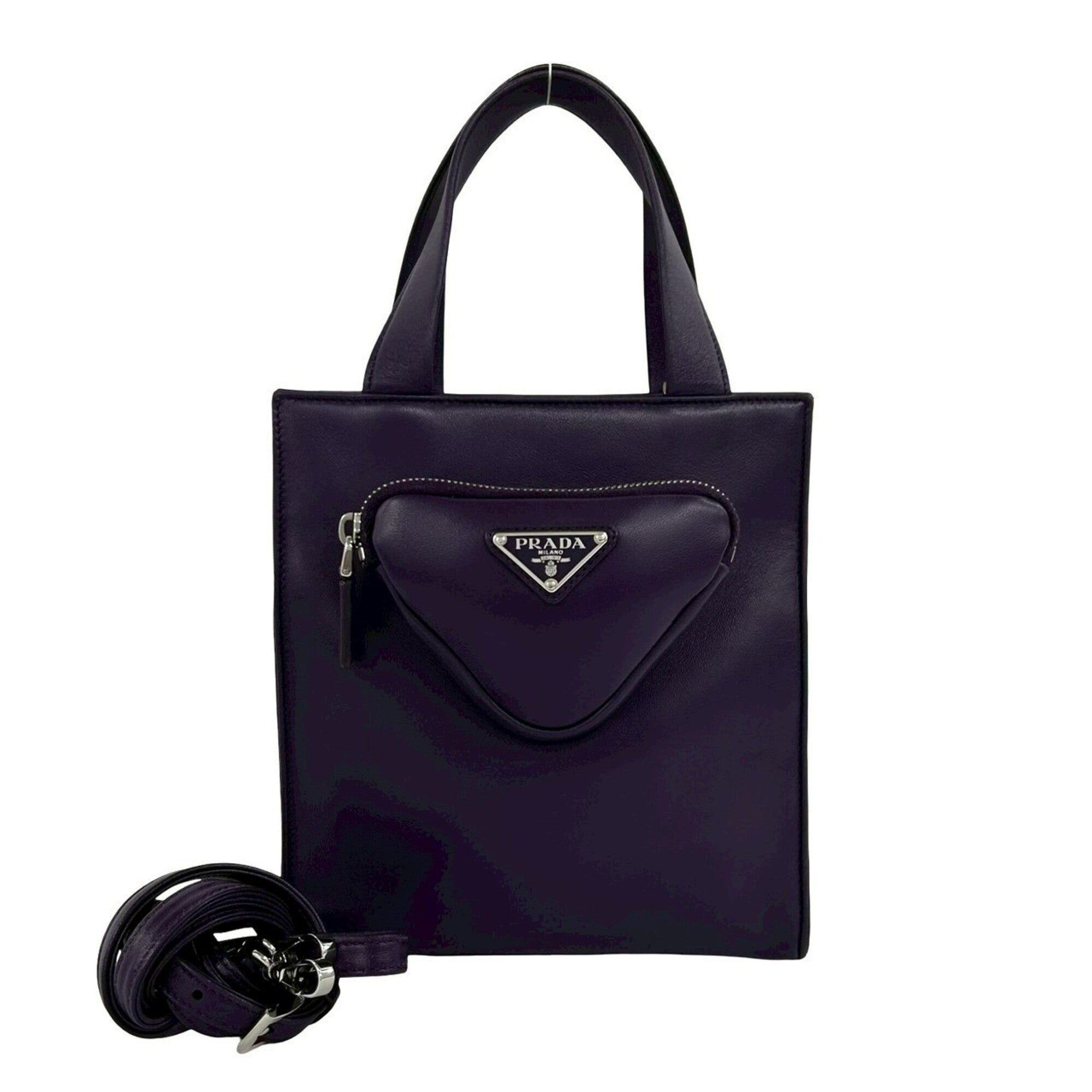 Prada Purple Leather Handbag Shoulder Bag Tote Bag (Pre-Owned)