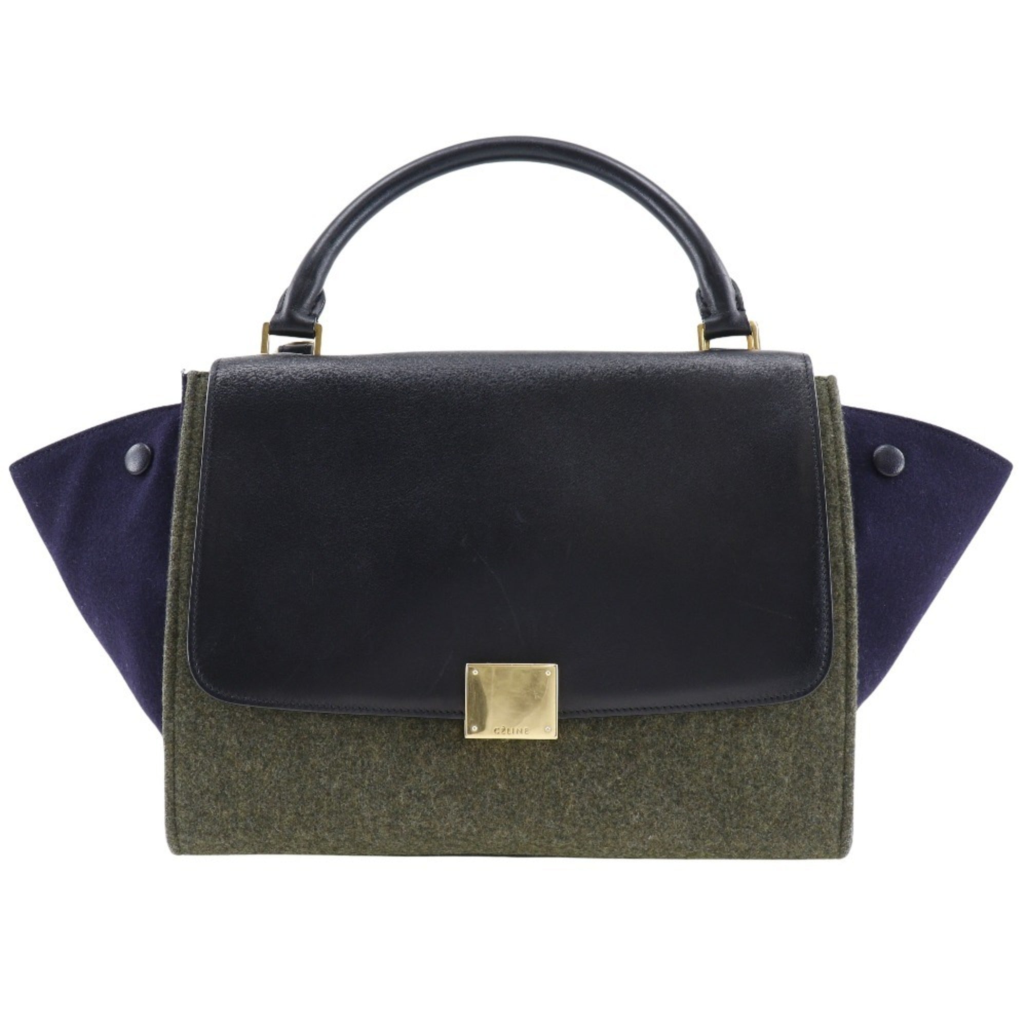 Celine Trapeze Black Gray Felt Leather Handbag (Pre-Owned)