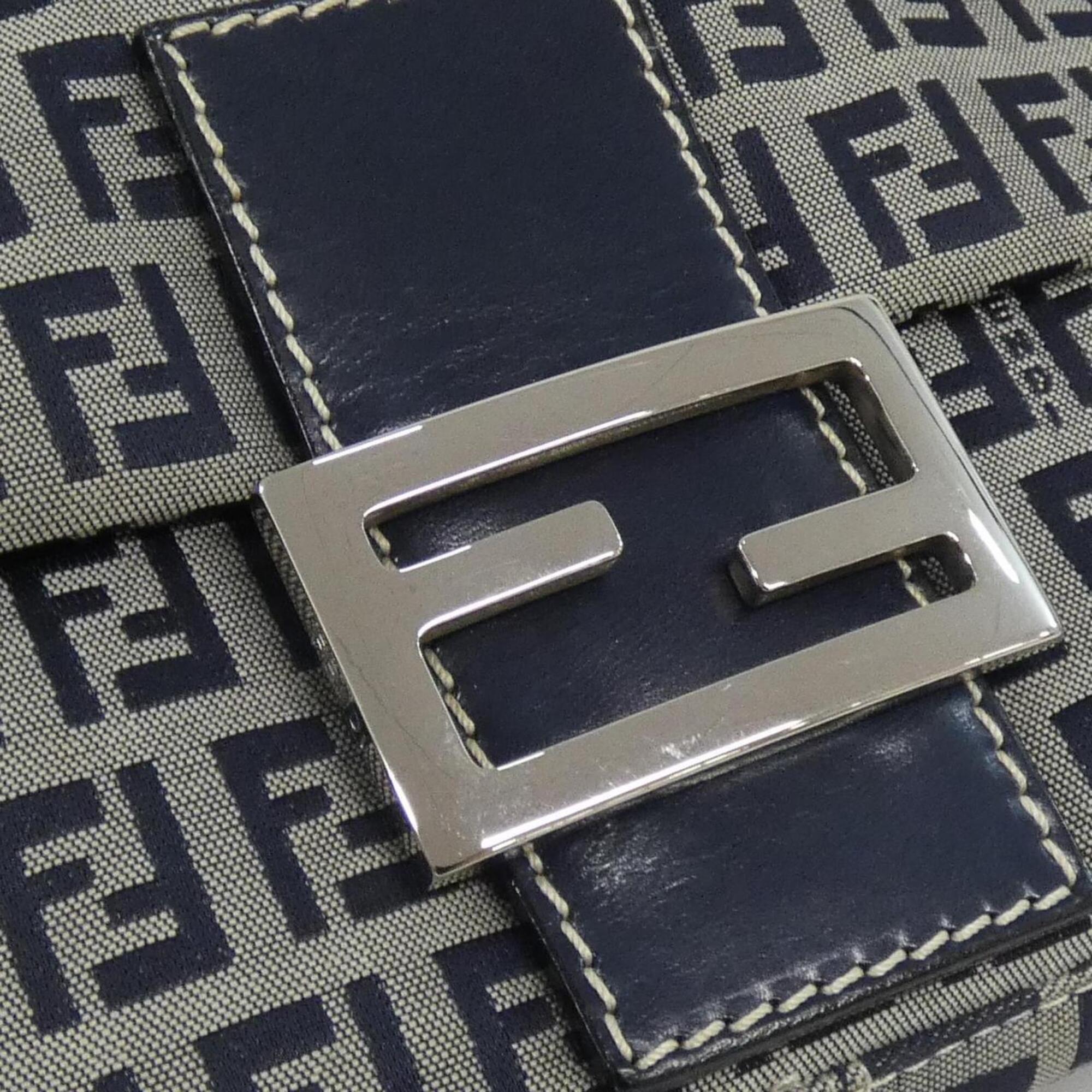 Fendi Gray Navy Canvas Shoulder Bag (Pre-Owned)