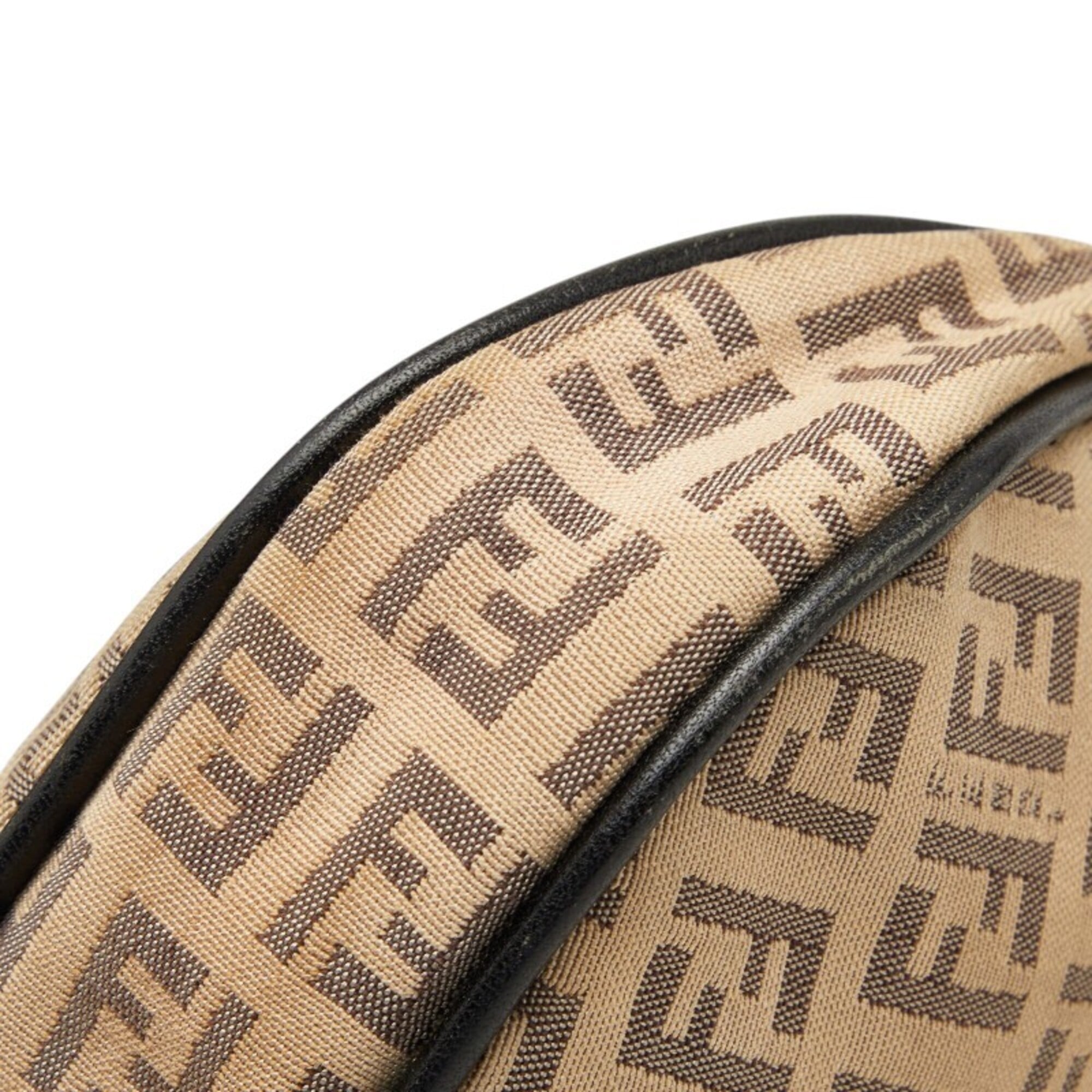 Fendi Beige Black Leather Canvas Handbag Shoulder Bag (Pre-Owned)