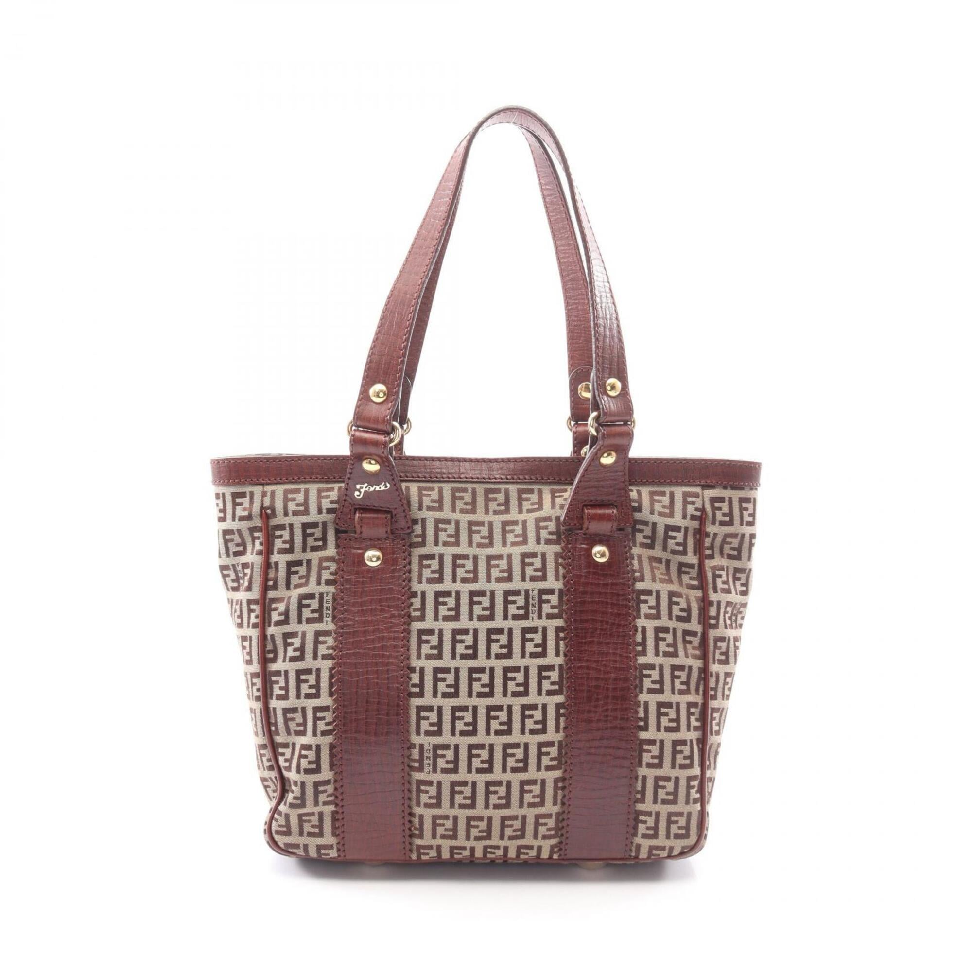 Fendi Beige Brown Canvas Leather Handbag Tote Bag (Pre-Owned)