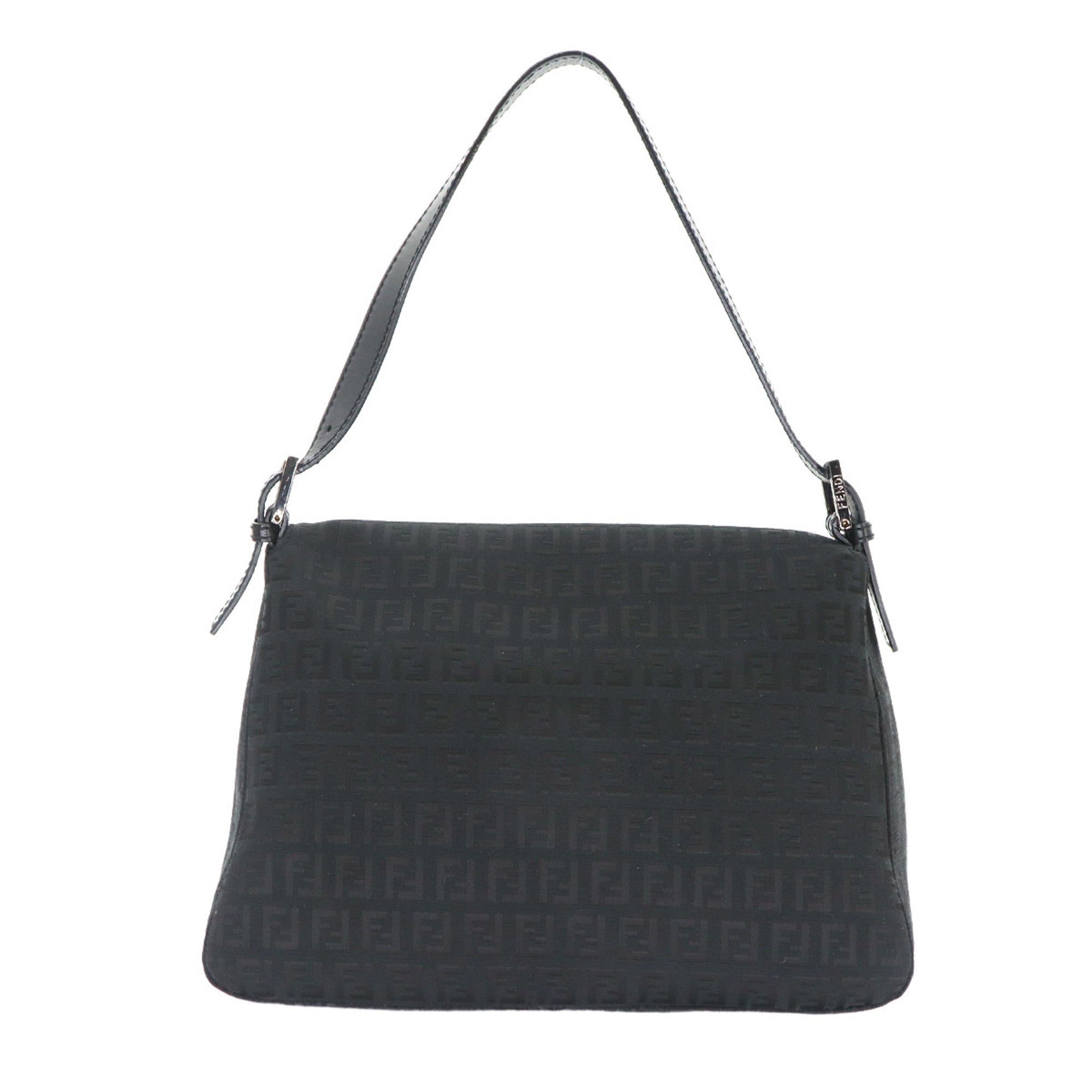 Fendi Zucchino Black Canvas Leather Baguette Bag Handbag Shoulder Bag (Pre-Owned)