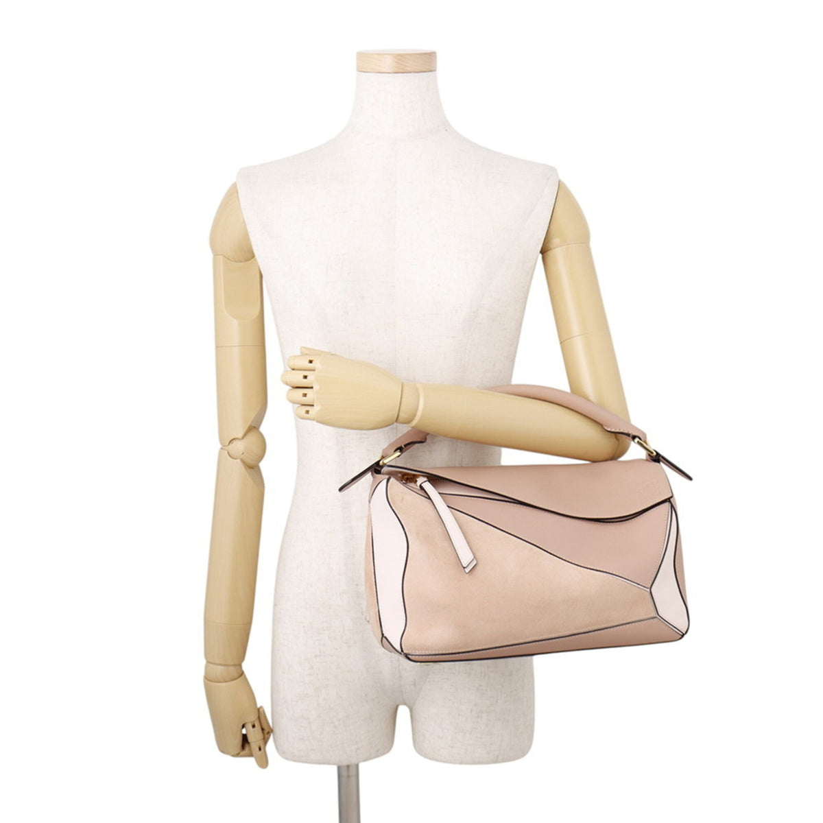 Loewe Pink Pink Beige Suede Leather Handbag Shoulder Bag (Pre-Owned)
