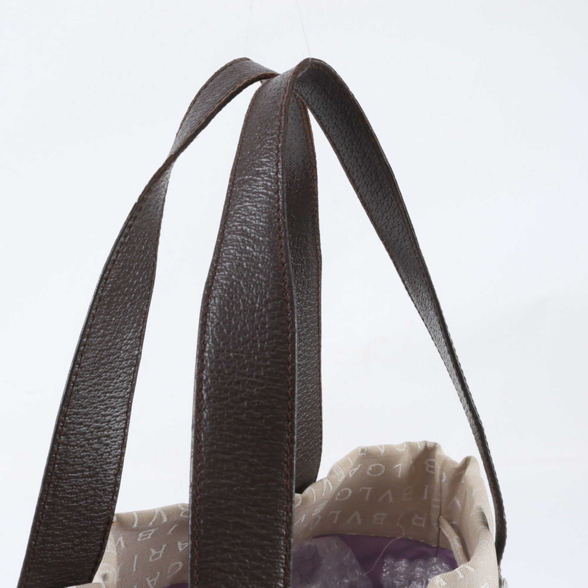 Bvlgari Beige Leather Canvas Handbag Tote Bag (Pre-Owned)