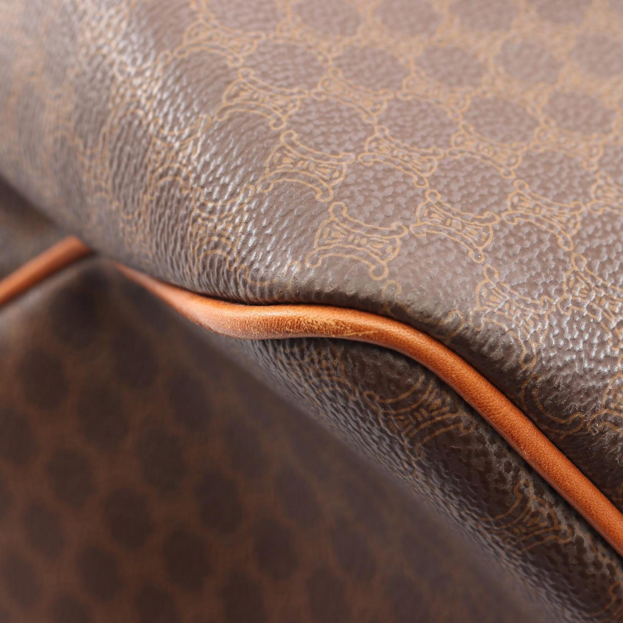 Celine Brown Coated Canvas Leather Boston Bag Handbag (Pre-Owned)
