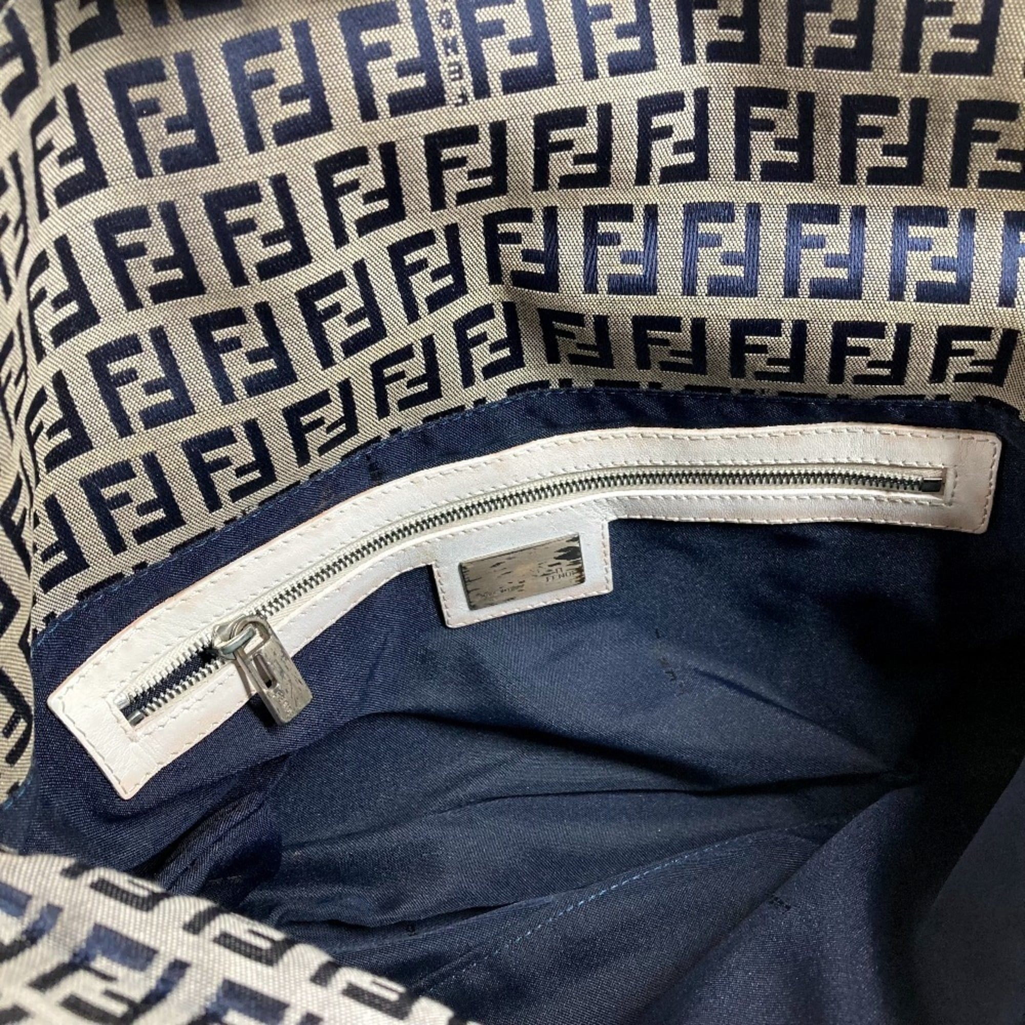 Fendi Navy White Zucchino Handbag Shoulder Bag (Pre-Owned)