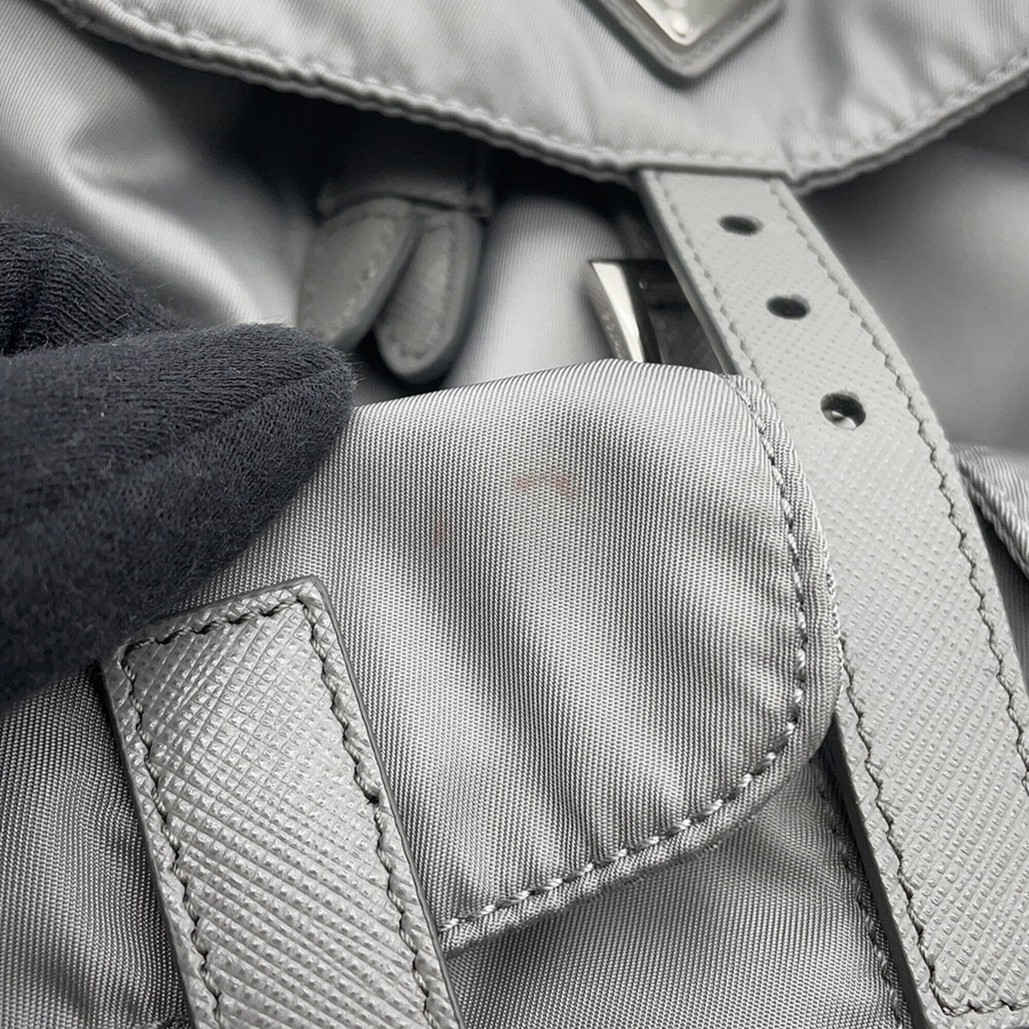 Prada Gray Nylon Leather Handbag (Pre-Owned)