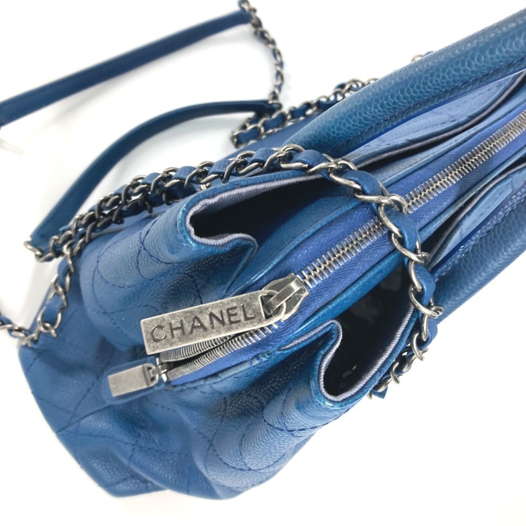 Chanel Blue Caviar Leather Handbag Shoulder Bag Tote Bag (Pre-Owned)