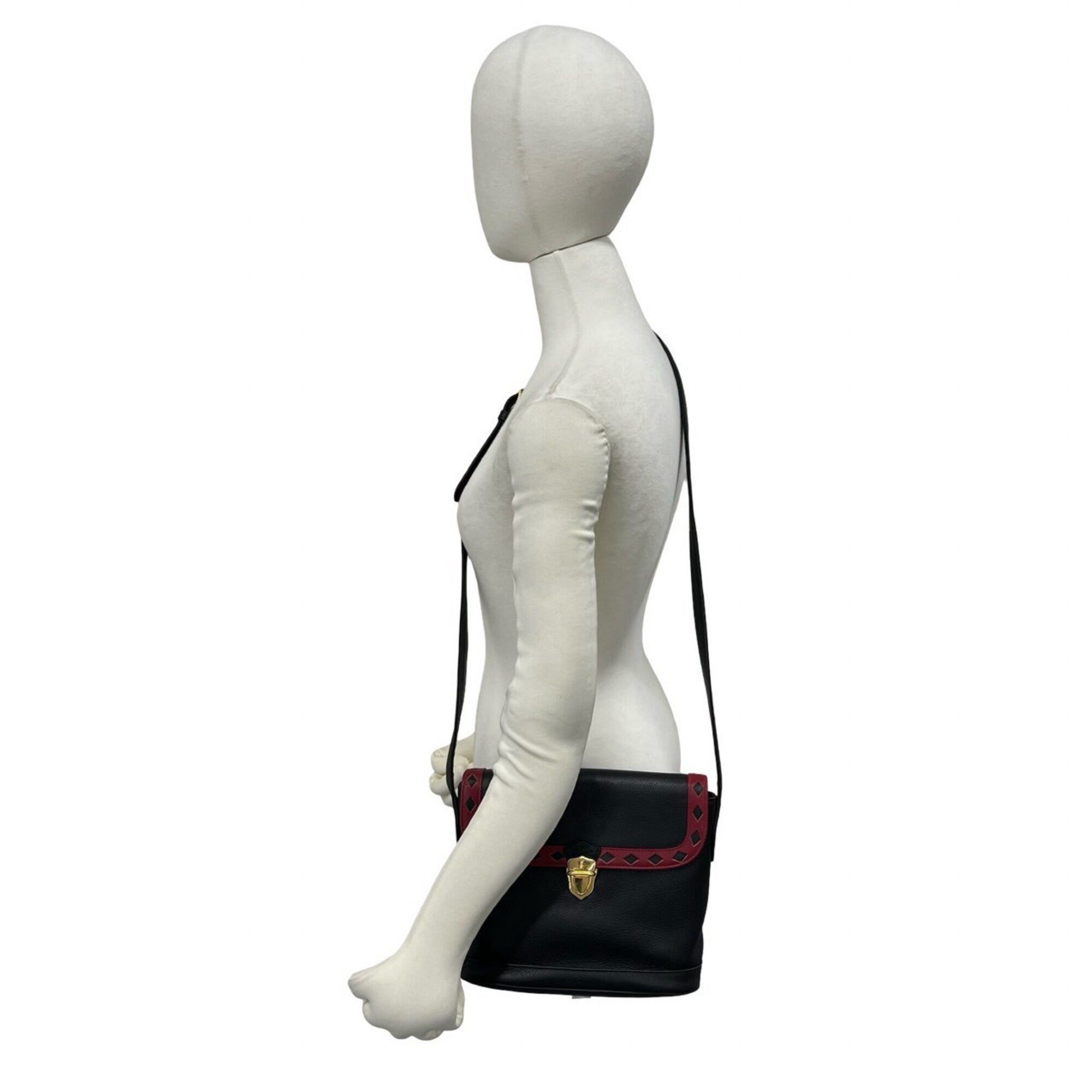 Yves Saint Laurent Black Red Color Leather Shoulder Bag (Pre-Owned)